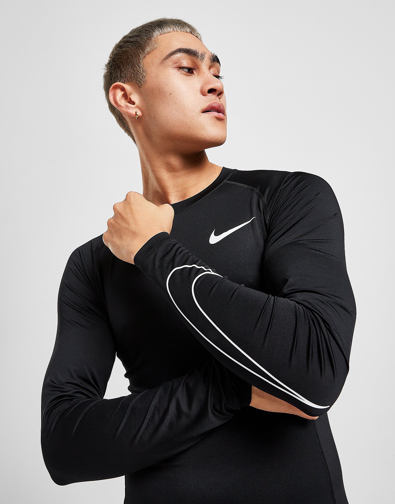 

Nike Pro Long Sleeve Top - Black/White - Mens, Black/White