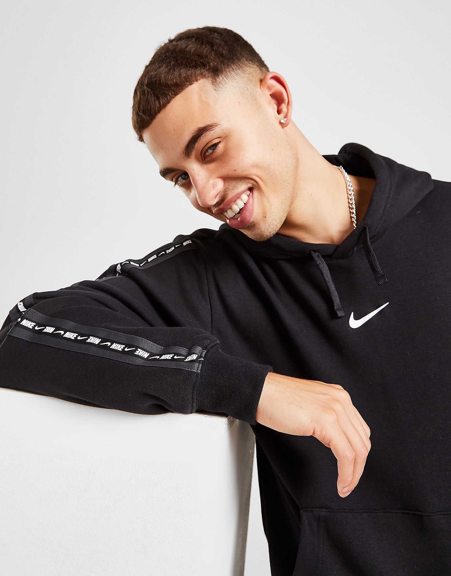 Nike Tape Hoodie - Black/White - Mens, Black/White