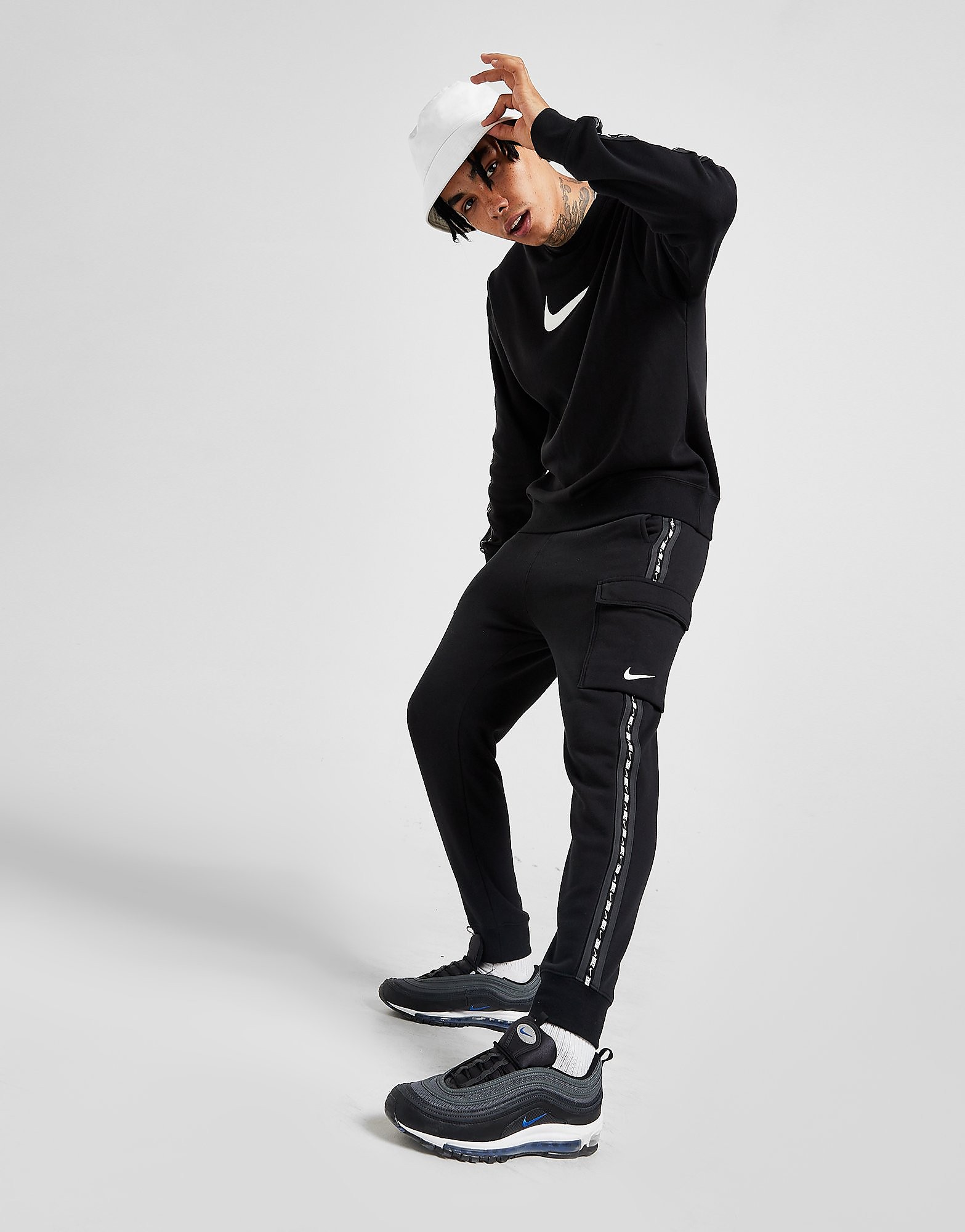 

Nike Tape Cargo Joggers - Black/White - Mens, Black/White