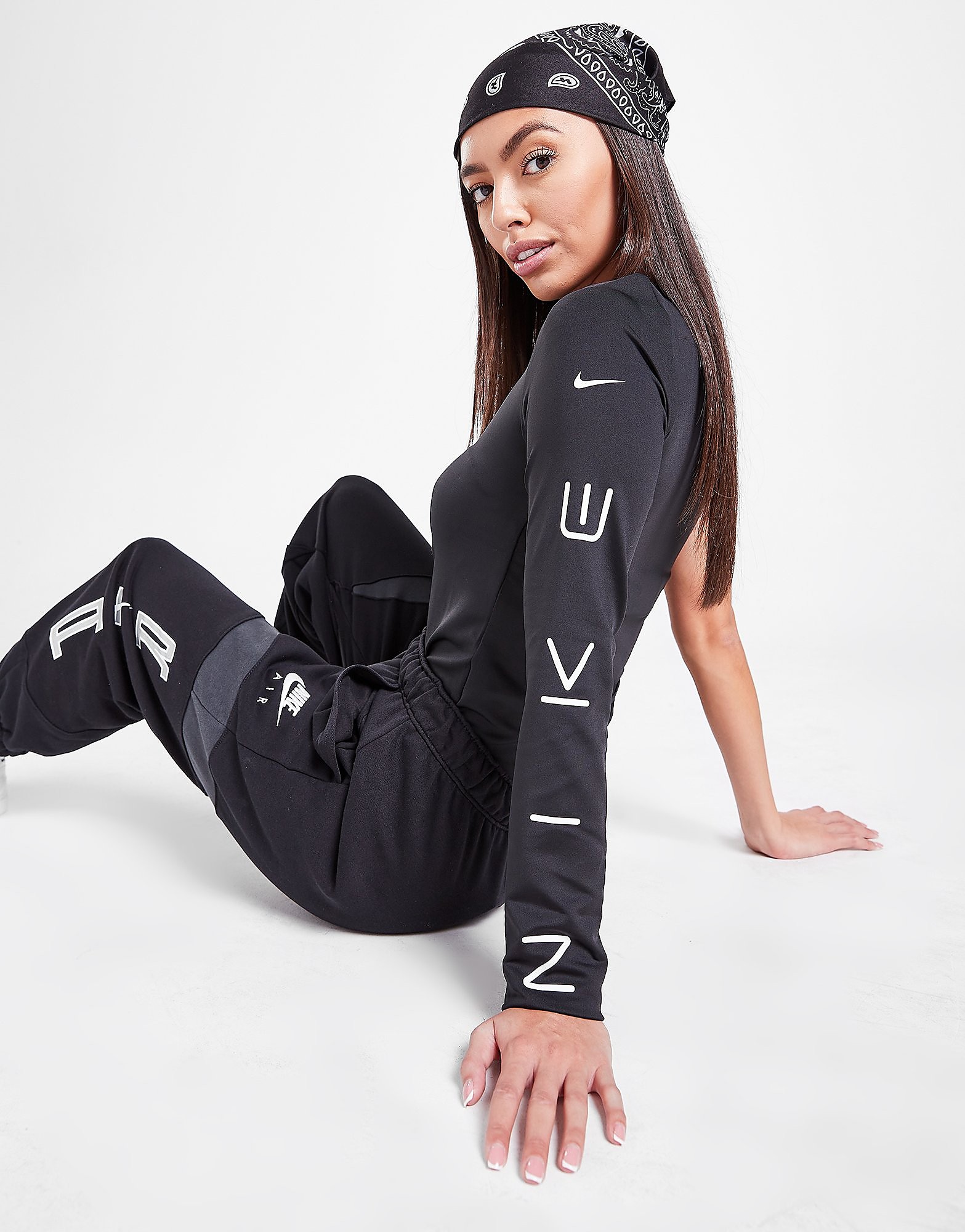 

Nike Long Sleeve Asymmetrical Top - Black/White - Womens, Black/White