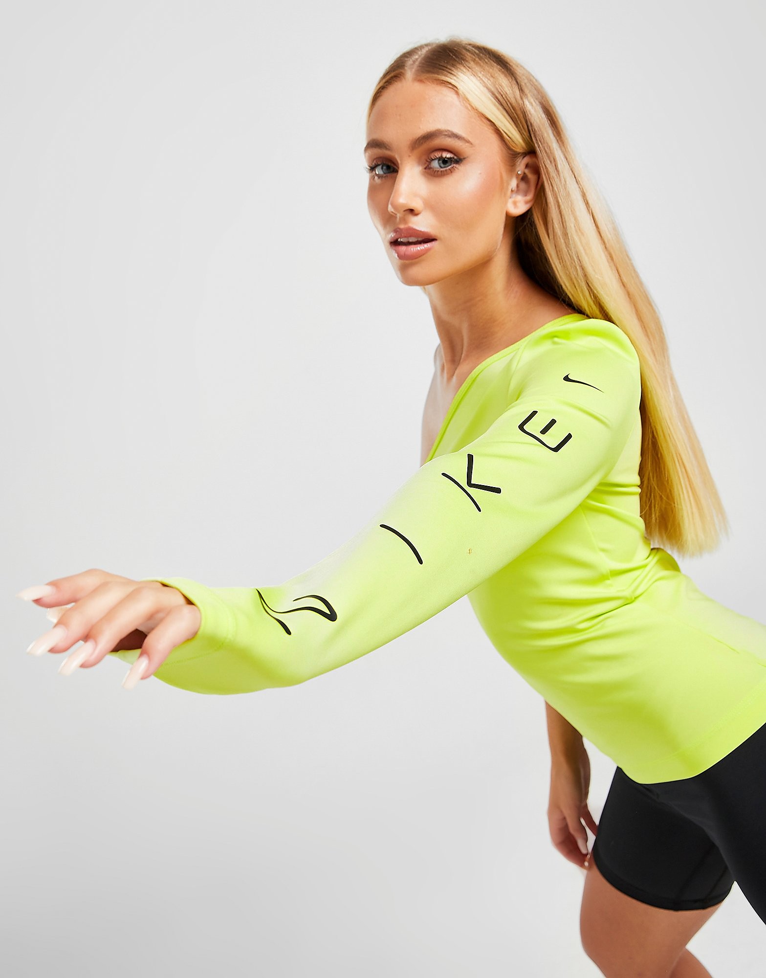 

Nike Long Sleeve Asymmetrical Top - Light Lemon Twist/Black - Womens, Light Lemon Twist/Black