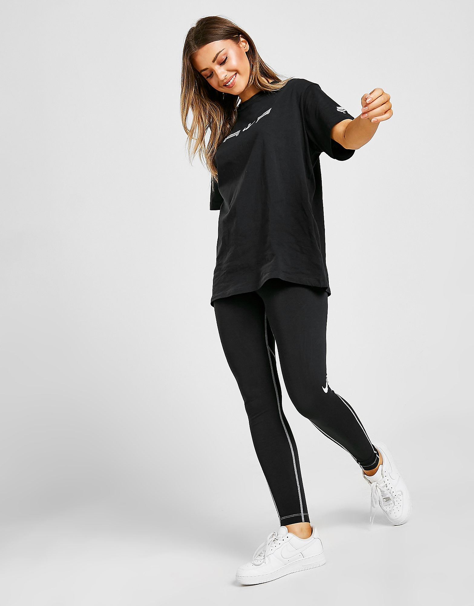 

Nike Swoosh Leggings - Black/White/White - Womens, Black/White/White