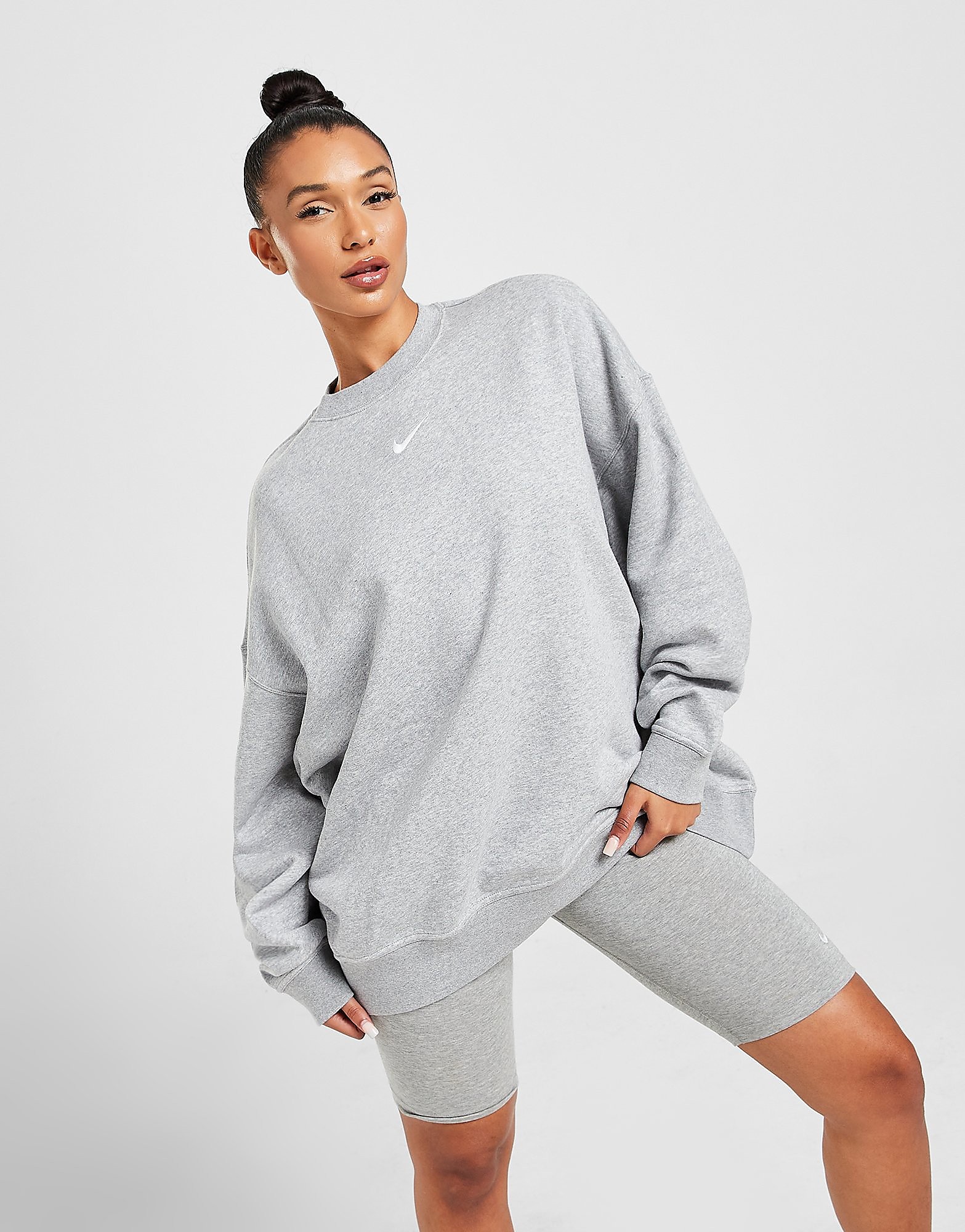 

Nike Essential Oversized Fleece Sweatshirt - Dark Grey/White - Womens, Dark Grey/White