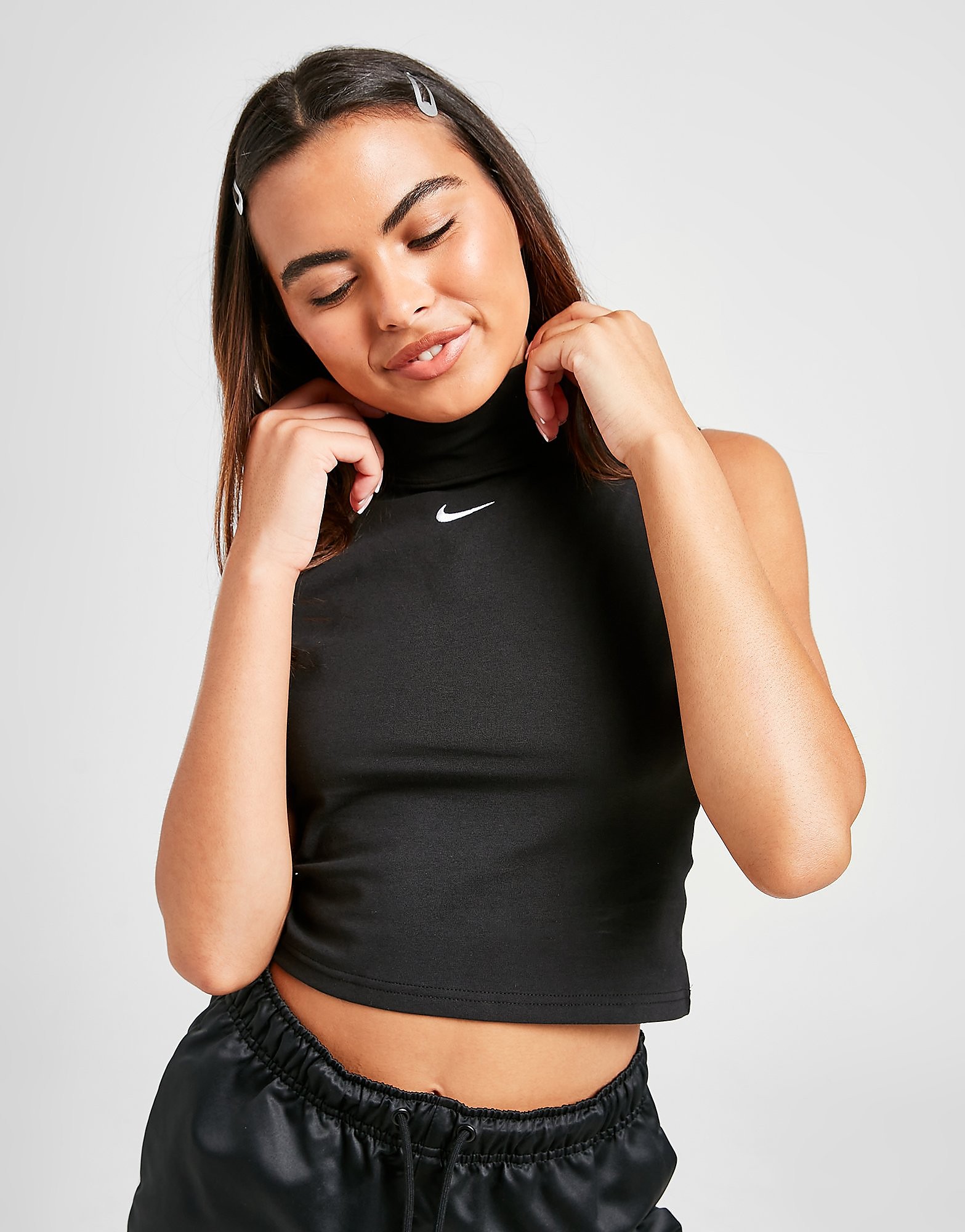 

Nike Essential Mock Neck Crop Top - Black/White - Womens, Black/White