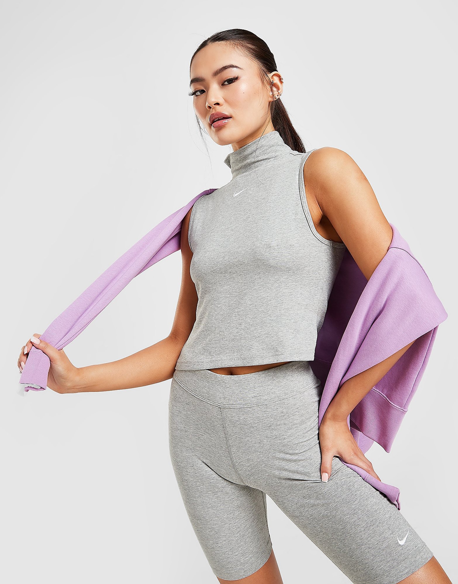 

Nike Essential Mock Neck Crop Top - Dark Grey/White - Womens, Dark Grey/White