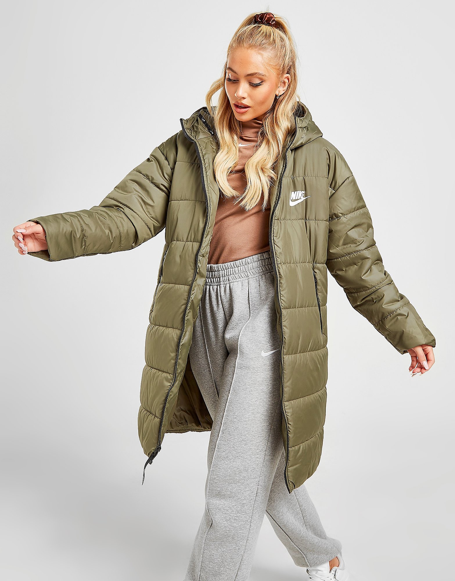 

Nike Core Swoosh Parka - Medium Olive/Black/White - Womens, Medium Olive/Black/White