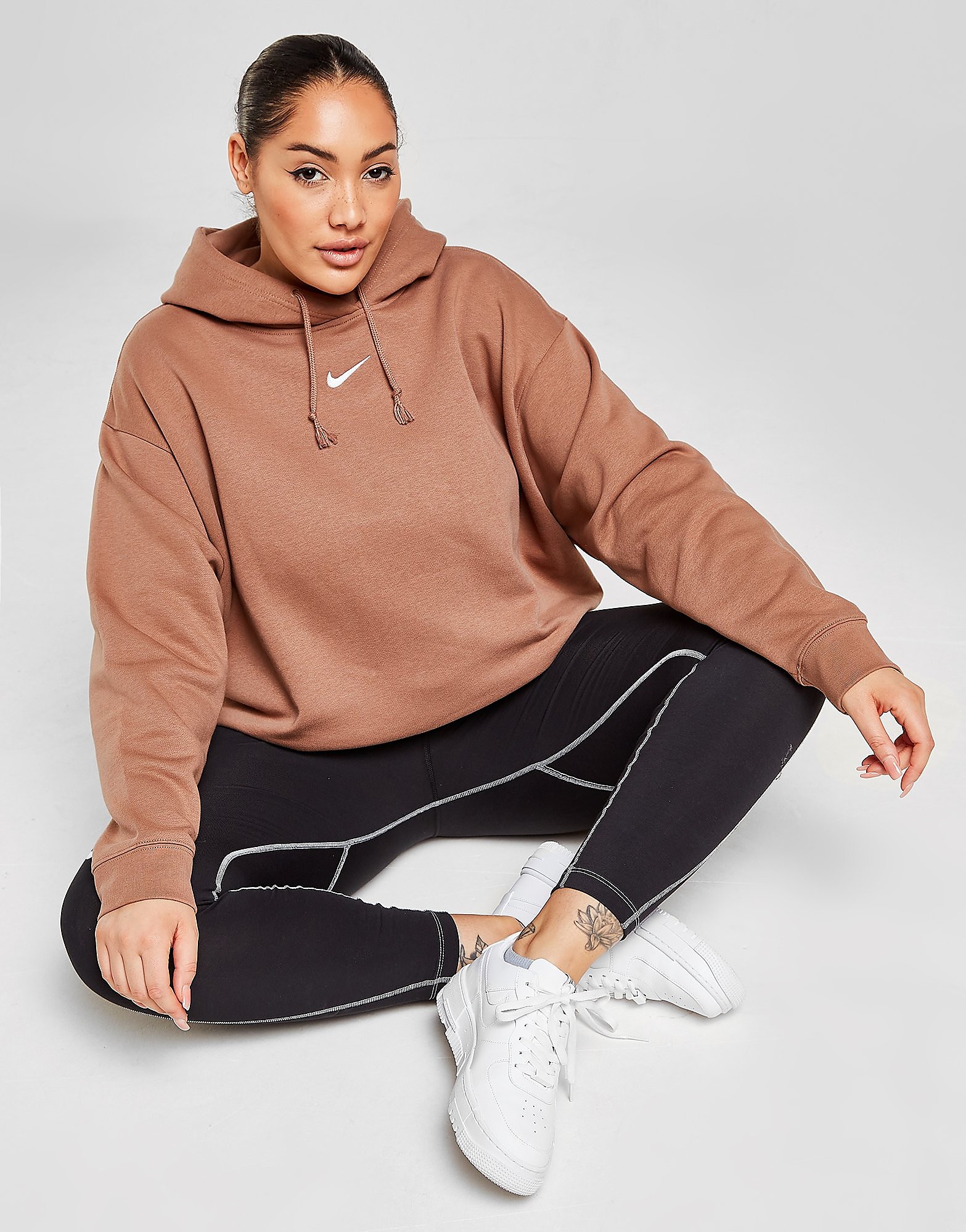 Nike Plus Size Trend Fleece Overhead Hoodie - Archaeo Brown/White - Womens, Archaeo Brown/White
