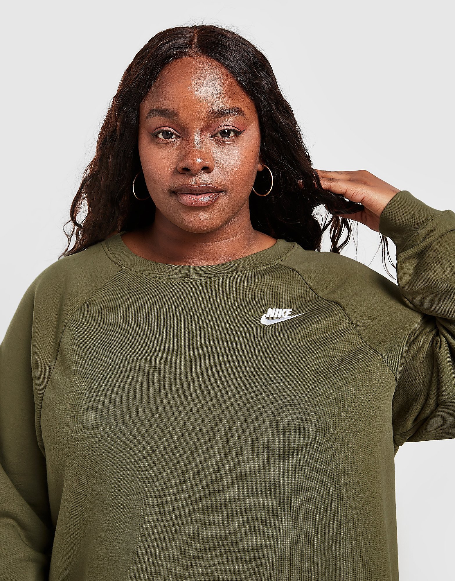 

Nike Essential Plus Size Crew Sweatshirt - Medium Olive/White - Womens, Medium Olive/White