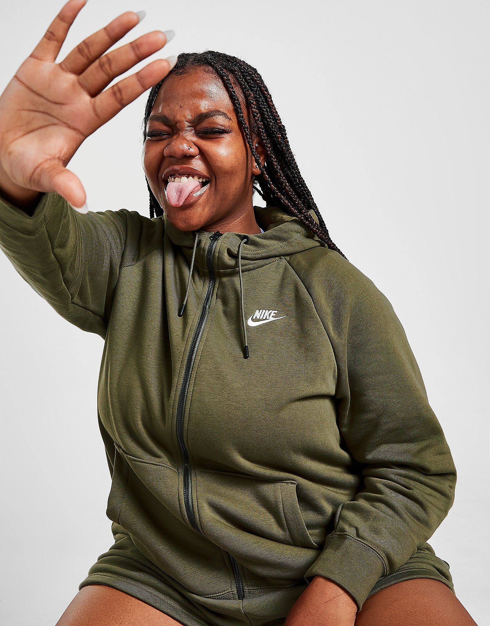 

Nike Essential Full Zip Plus Size Hoodie - Medium Olive/White - Womens, Medium Olive/White