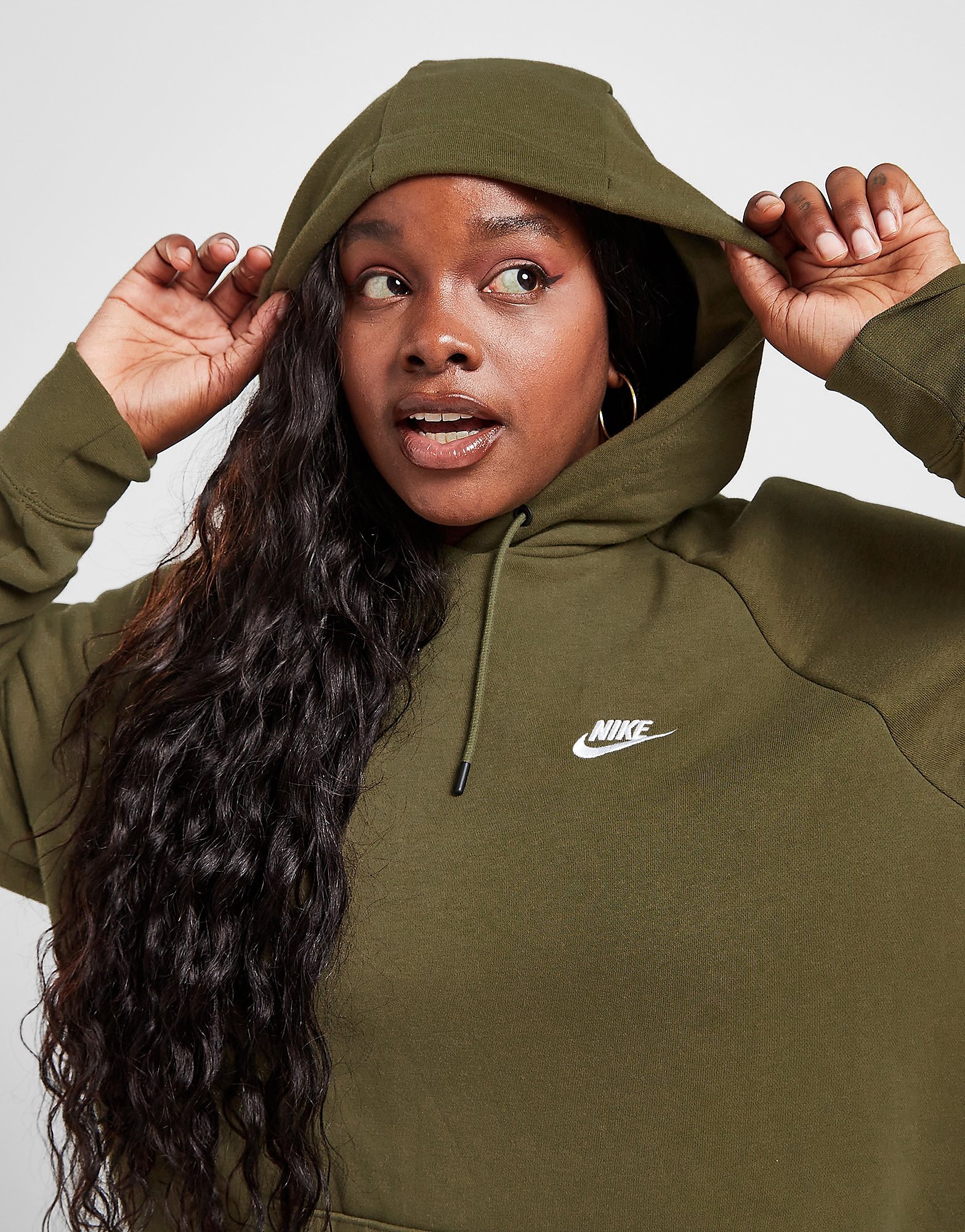 

Nike Essential Plus Size Overhead Hoodie - Medium Olive/White - Womens, Medium Olive/White