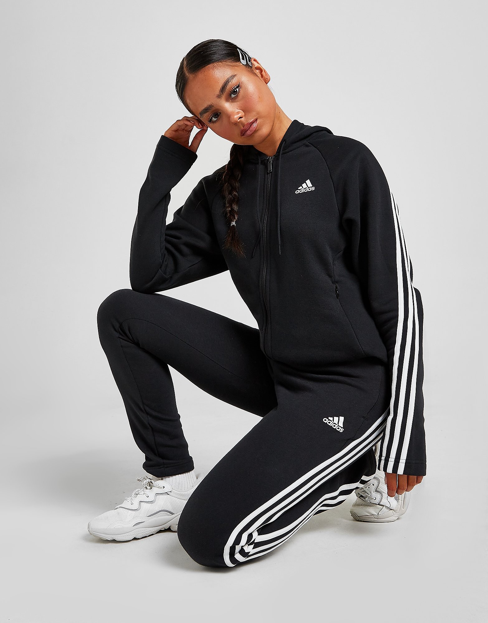 

adidas Energize Fleece Tracksuit - Black / White - Womens, Black / White
