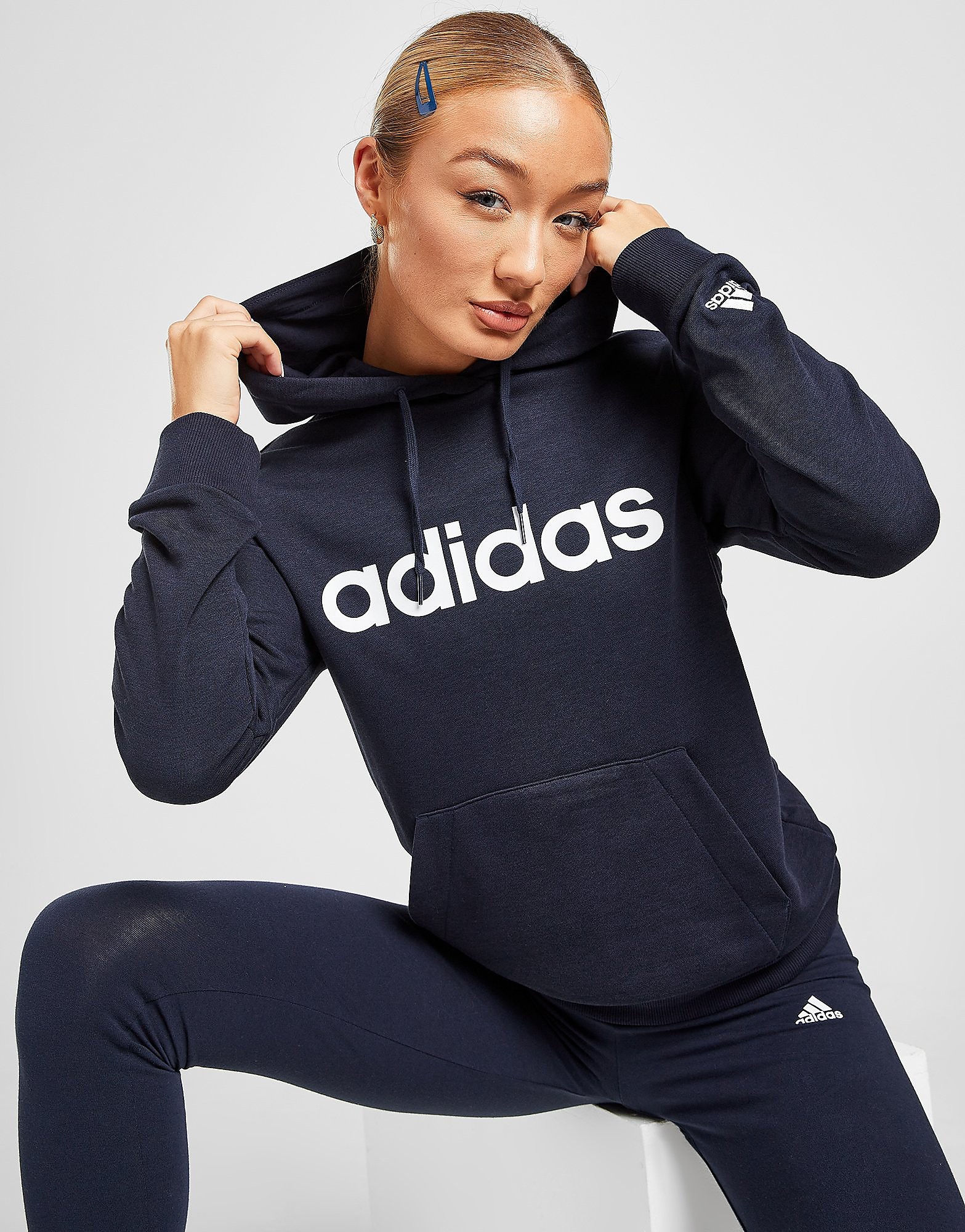 

adidas Core Linear Overhead Hoodie - Legend Ink / White - Womens, Legend Ink / White