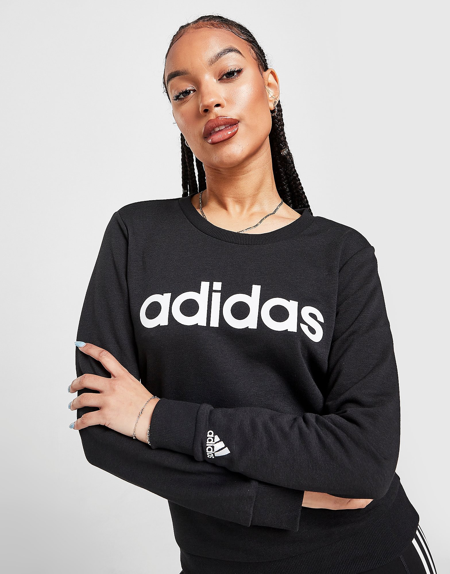 

adidas Core Linear Crew Sweatshirt - Black / White - Womens, Black / White
