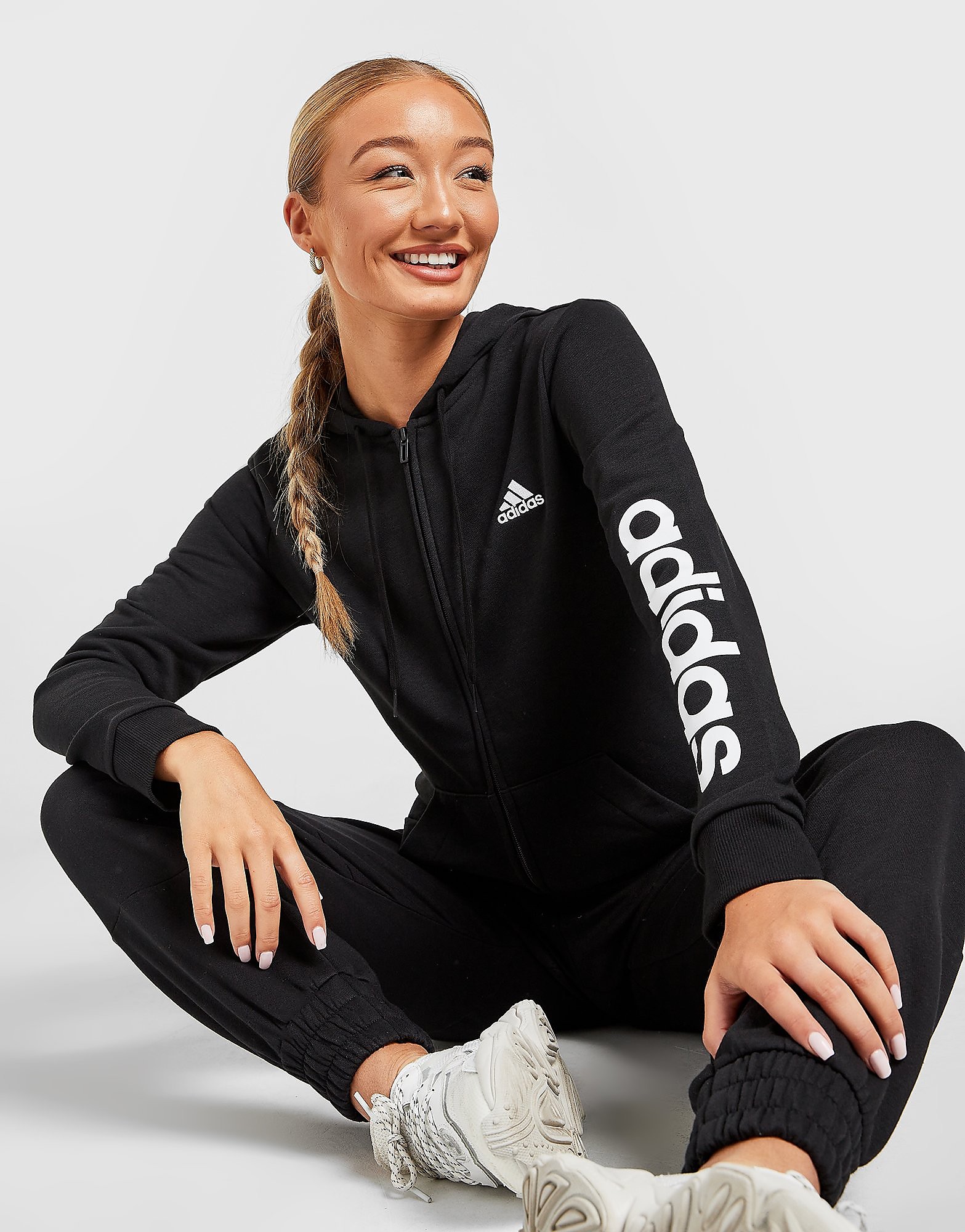 

adidas Core Linear Full Zip Hoodie - Black / White - Womens, Black / White
