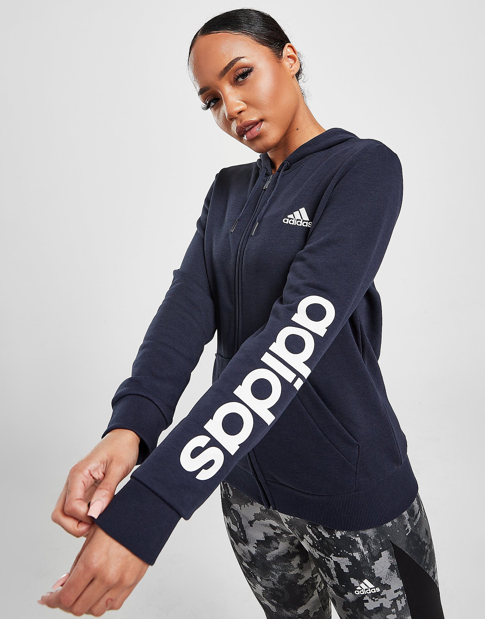 

adidas Core Linear Full Zip Hoodie - Legend Ink / White - Womens, Legend Ink / White