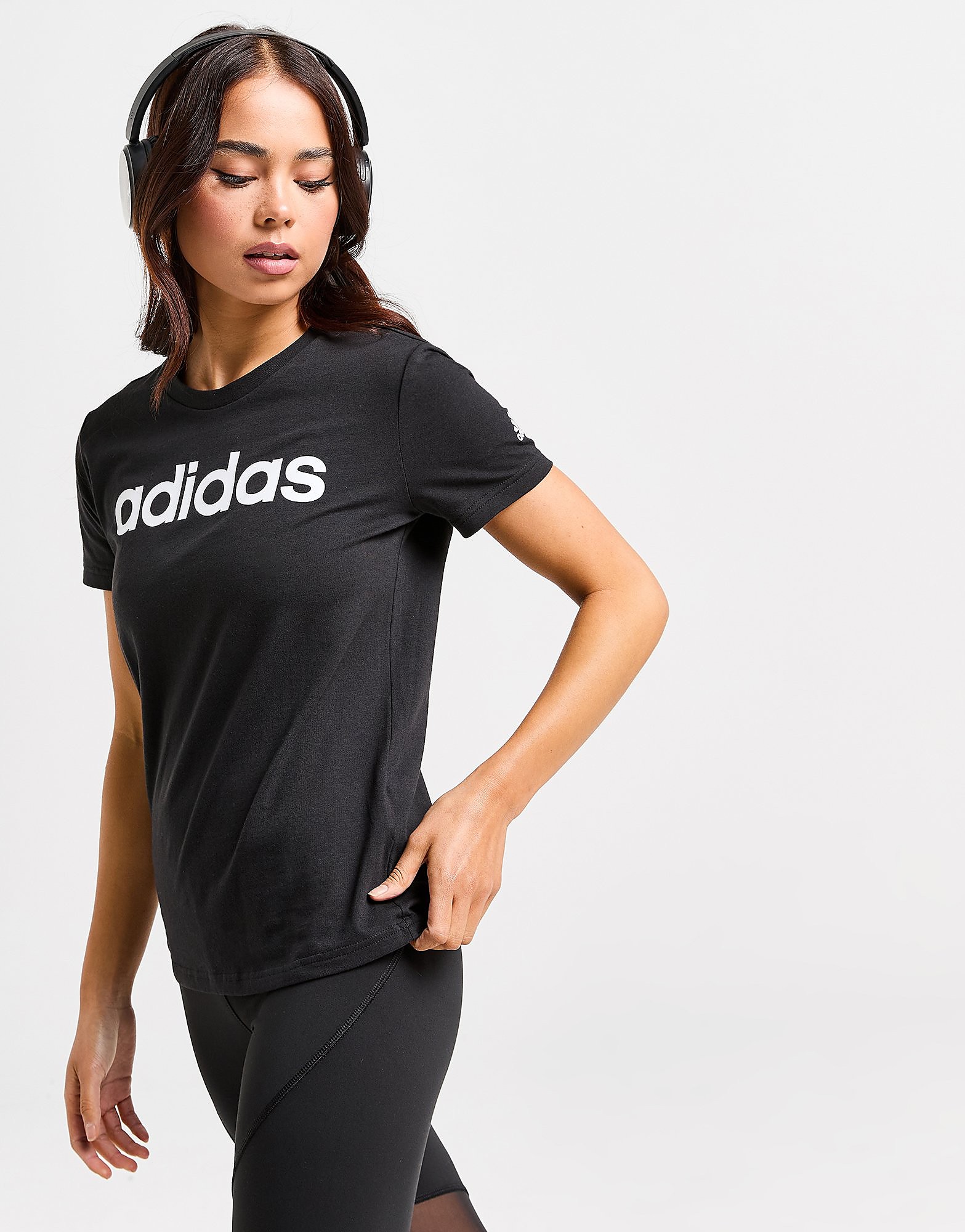 

adidas LOUNGEWEAR Essentials Slim Logo T-Shirt - Black / White - Womens, Black / White