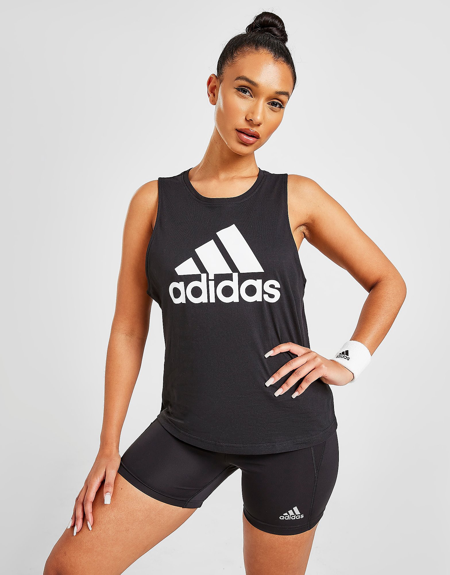 

adidas Core Linear Muscle Tank - Black / White - Womens, Black / White
