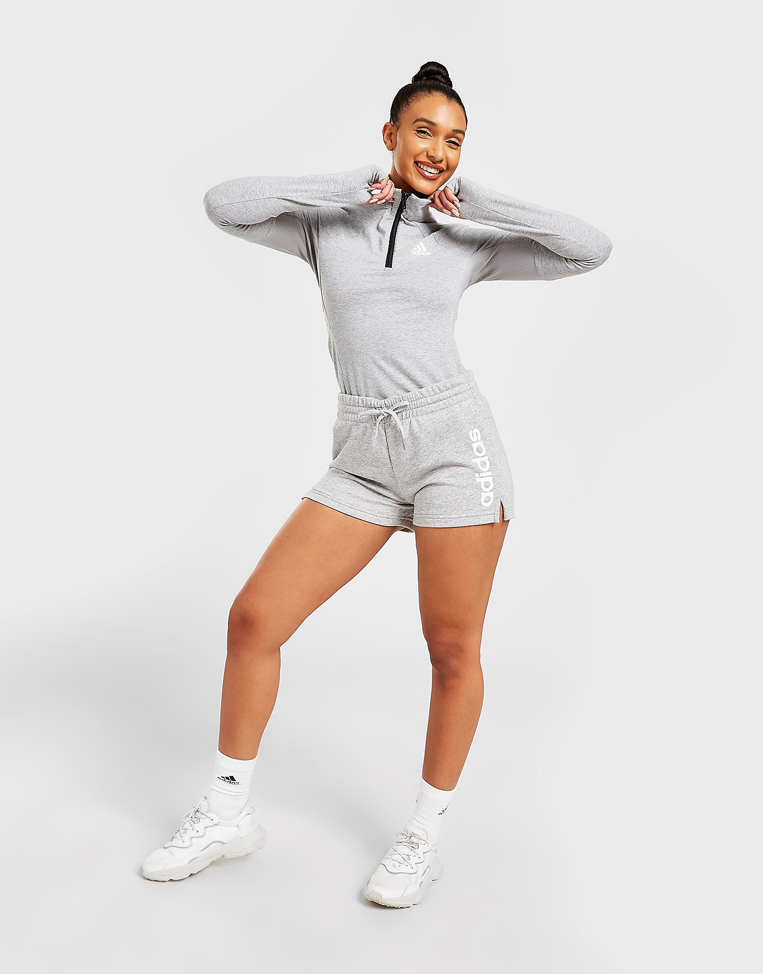 

adidas Core Badge Of Sport French Terry Shorts - Medium Grey Heather / White - Womens, Medium Grey Heather / White