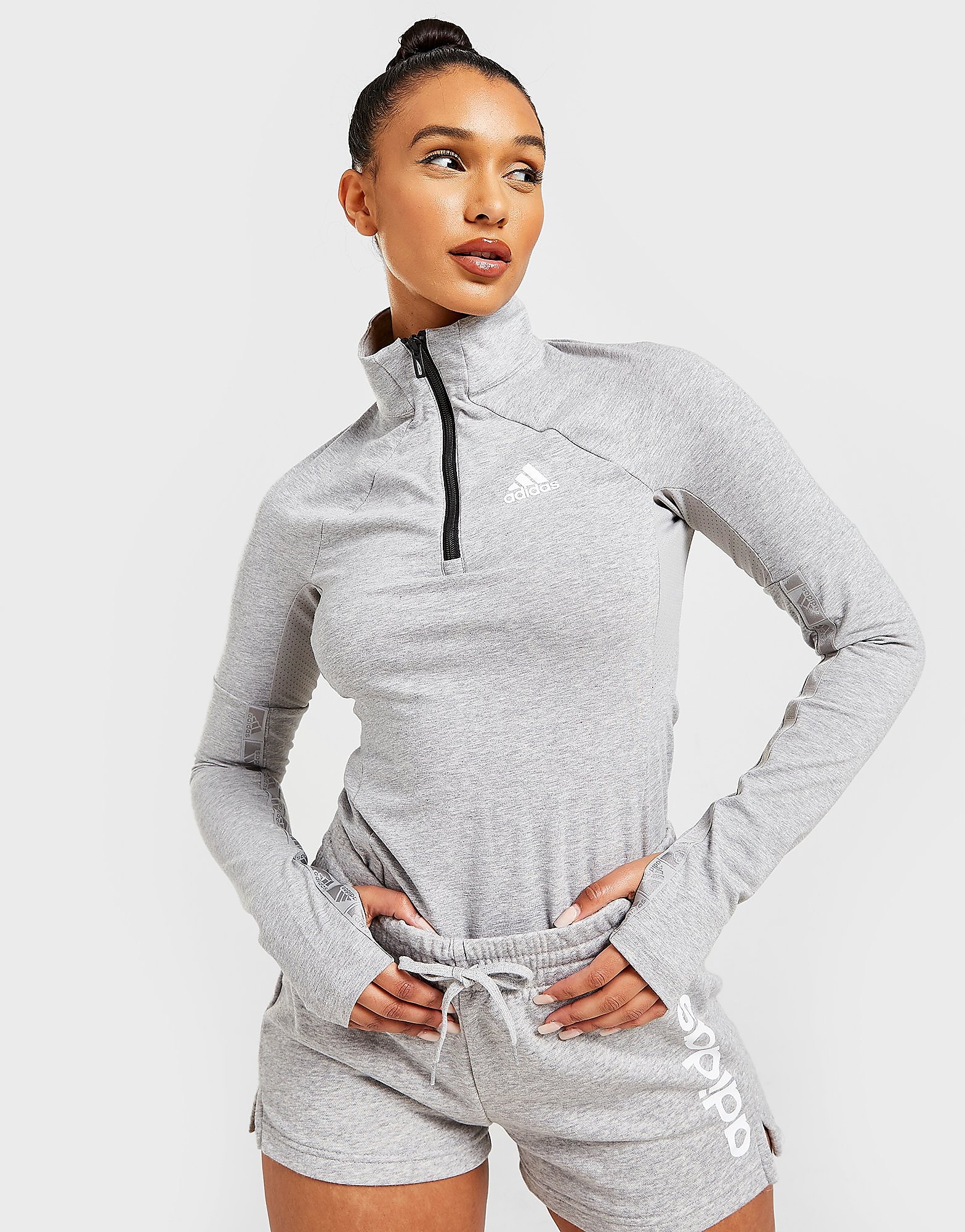 

adidas Badge Of Sport Tape 1/4 Zip Top - Grey - Womens, Grey