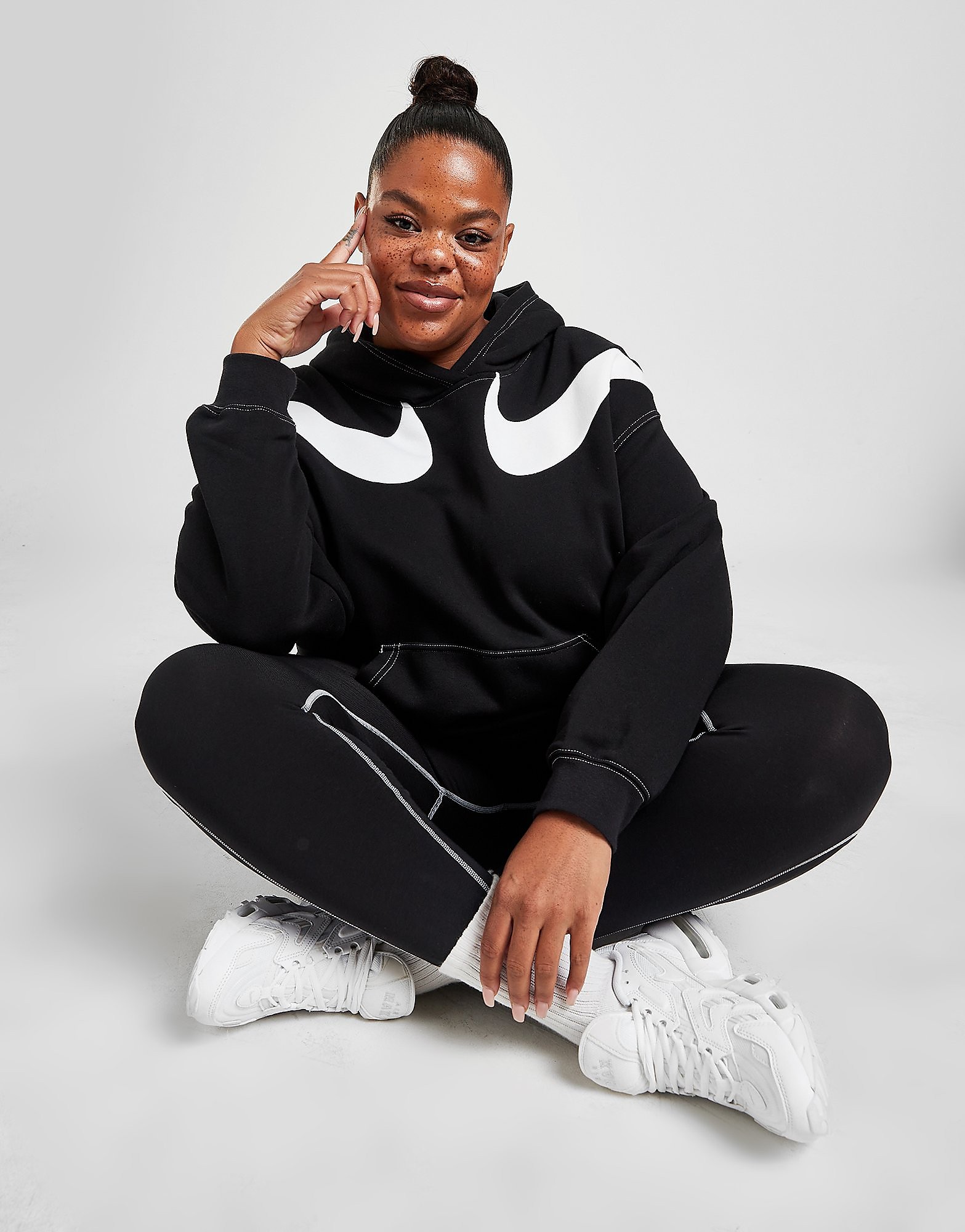 Nike Swoosh Plus Size Overhead Hoodie - Black/White/White - Womens, Black/White/White