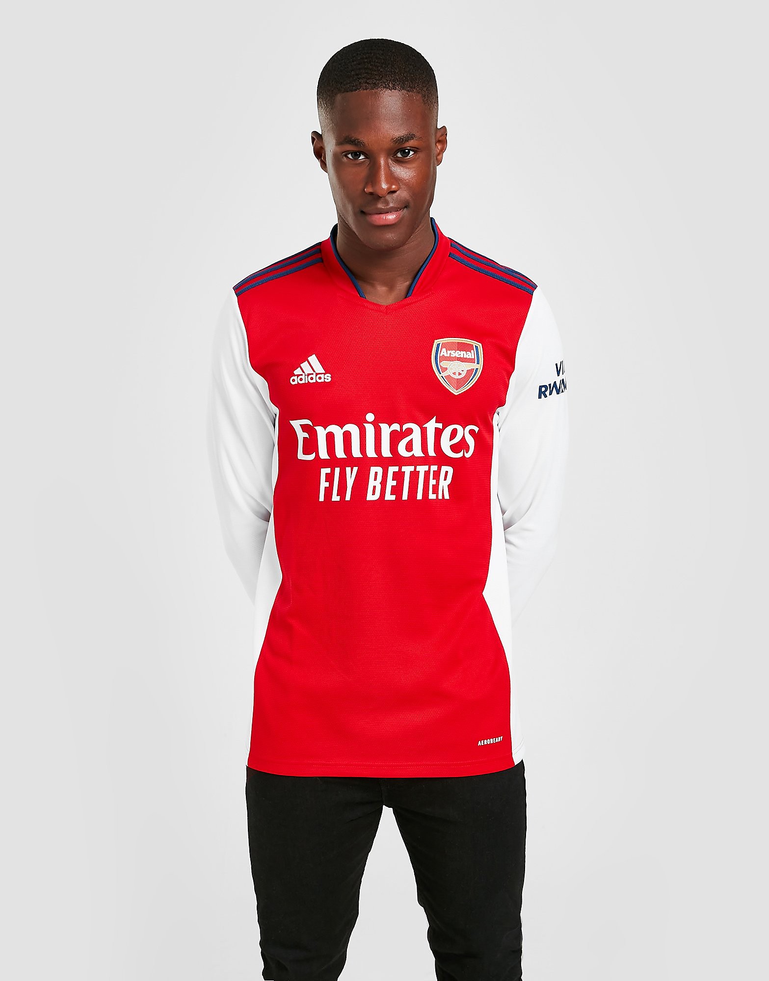 adidas Arsenal FC 2021/22 Long Sleeved Home Shirt - White / Scarlet - Mens, White / Scarlet