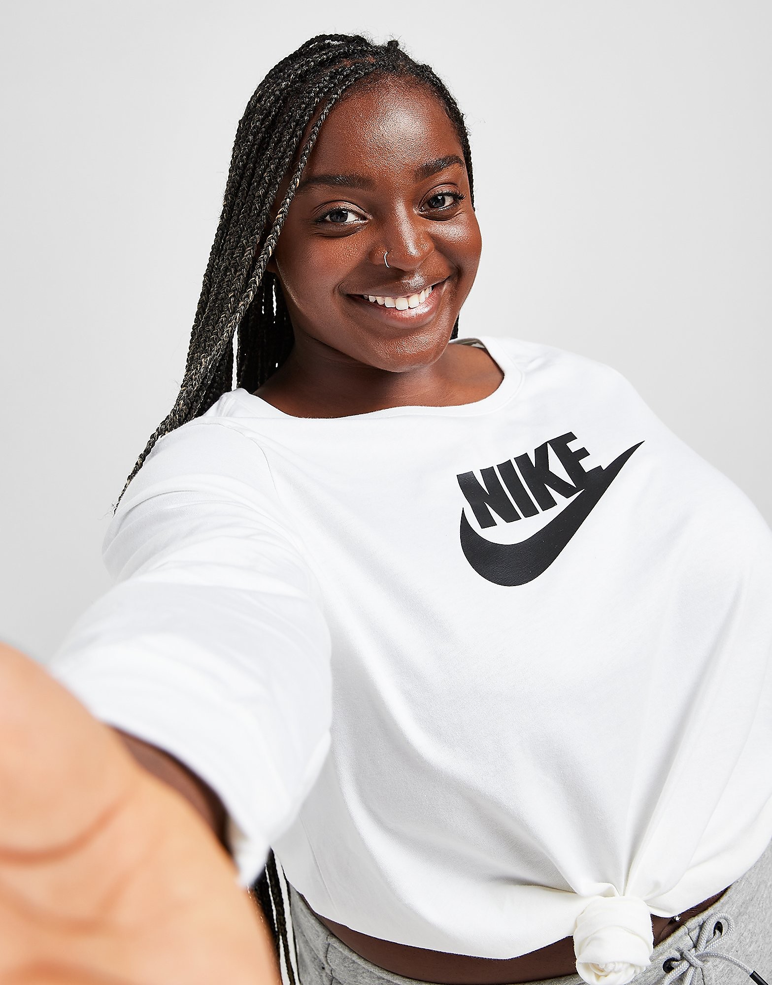 

Nike Futura Plus Size Long Sleeve T-Shirt - White/Black - Womens, White/Black