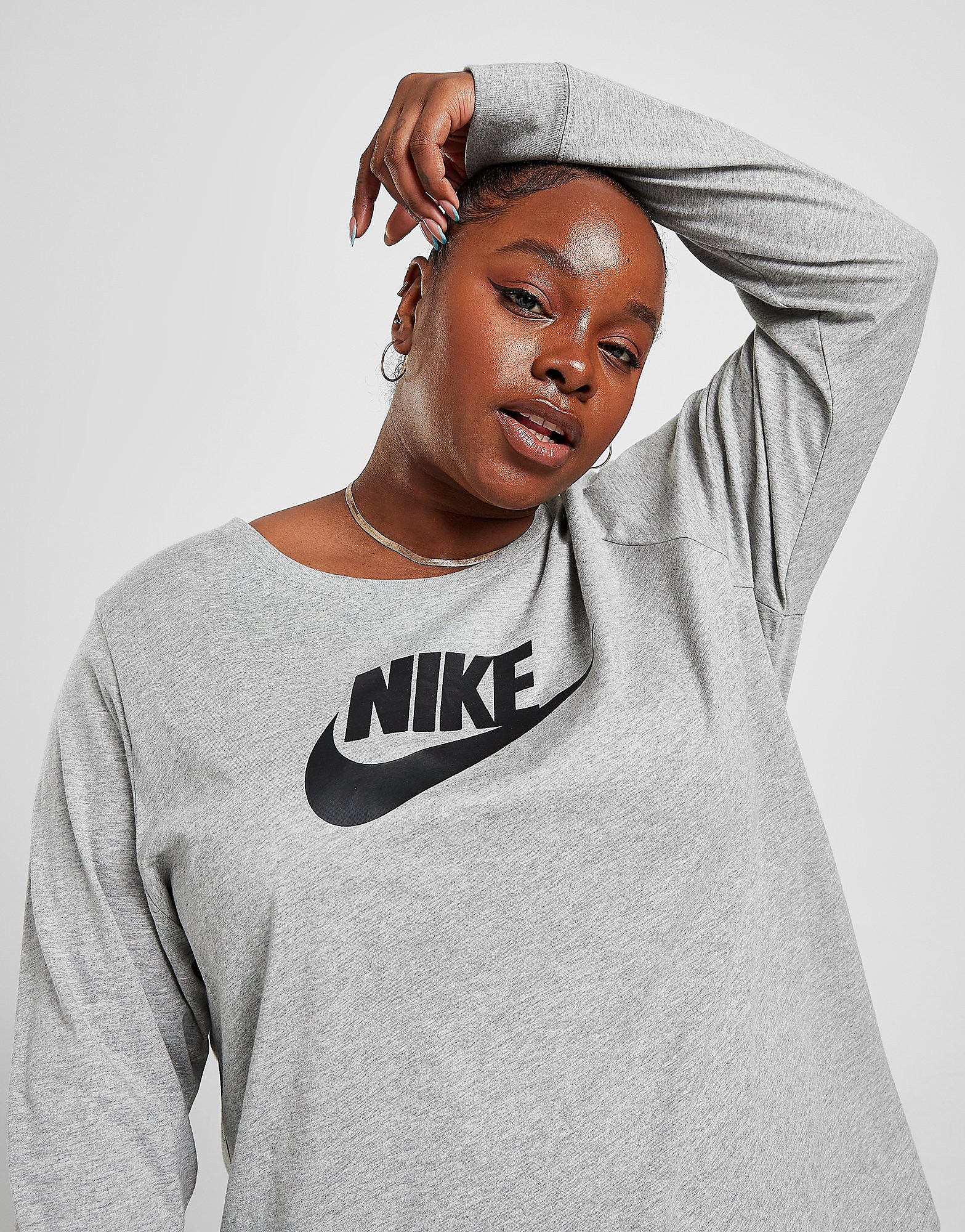 

Nike Futura Plus Size Long Sleeve T-Shirt - Dark Grey/Black - Womens, Dark Grey/Black