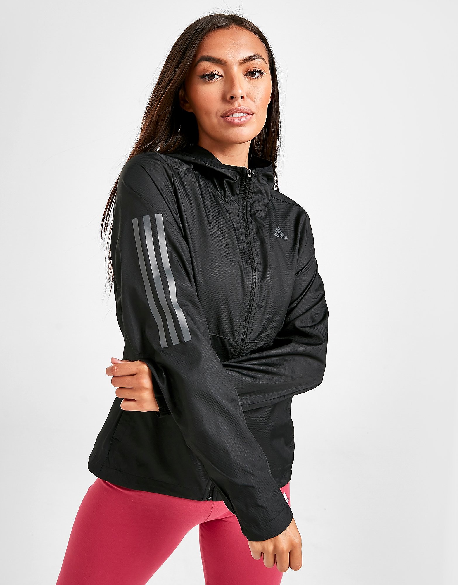 

adidas Own the Run Hooded Windbreaker - Black - Womens, Black