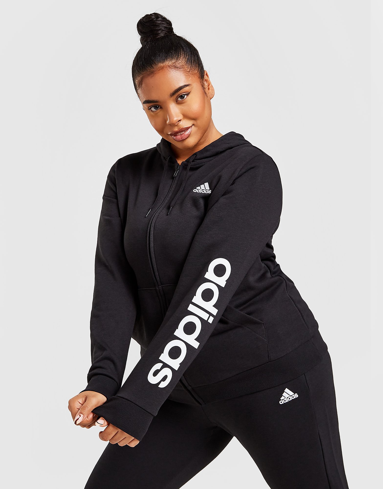 

adidas Plus Size Core Linear Full Zip Hoodie - Black / White - Womens, Black / White