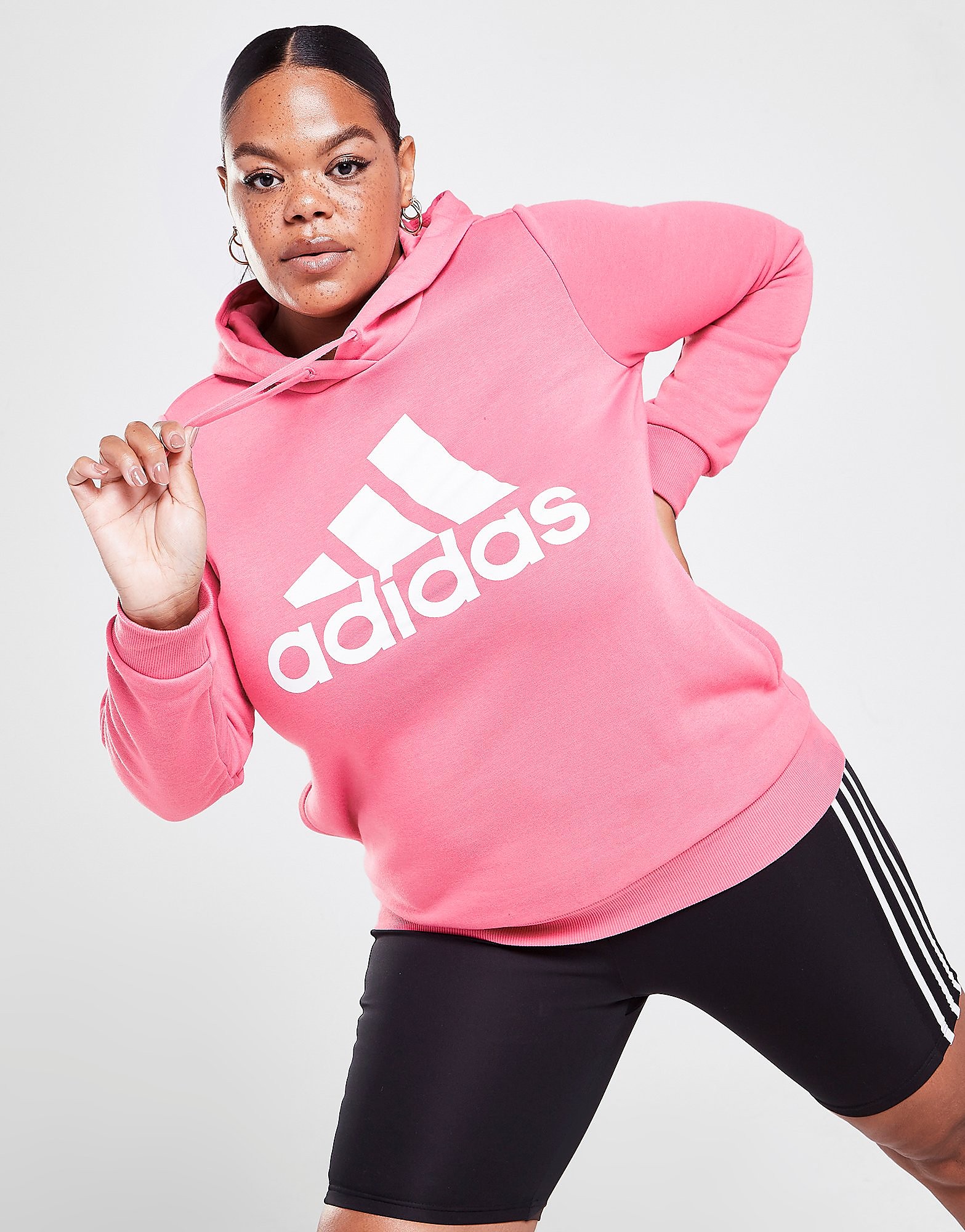 

adidas Core Badge Of Sport Overhead Plus Size Hoodie - Rose Tone / White - Womens, Rose Tone / White