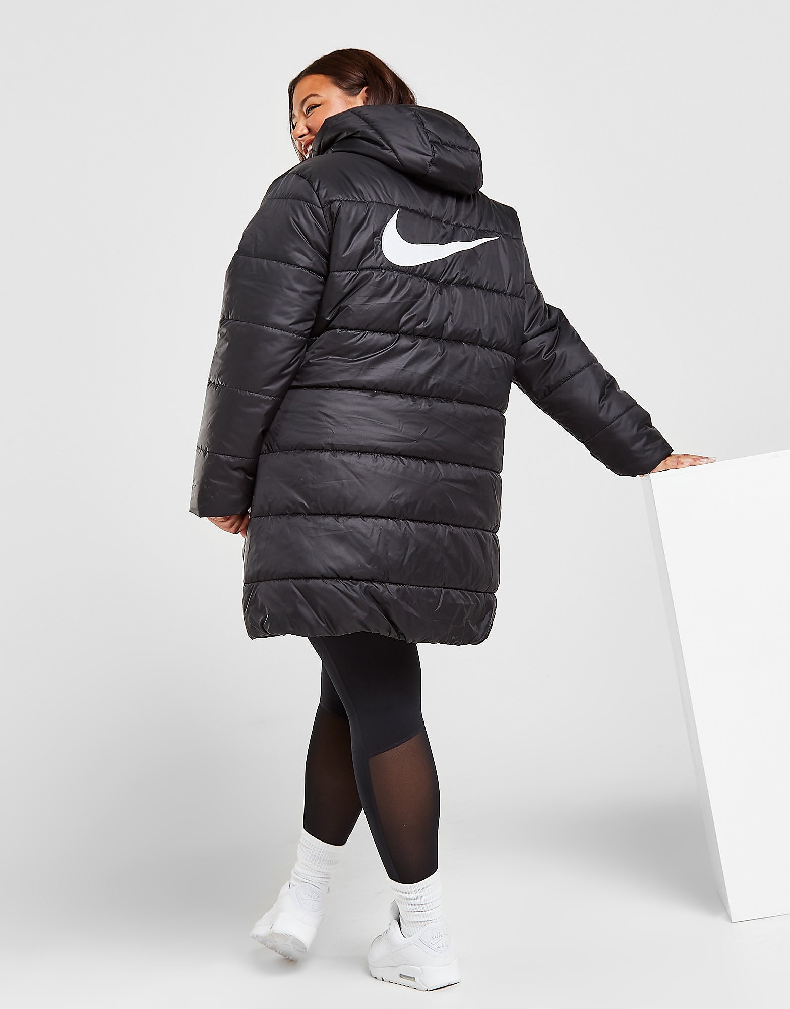 

Nike Plus Size Swoosh Parka Jacket - Black/Black/White - Womens, Black/Black/White