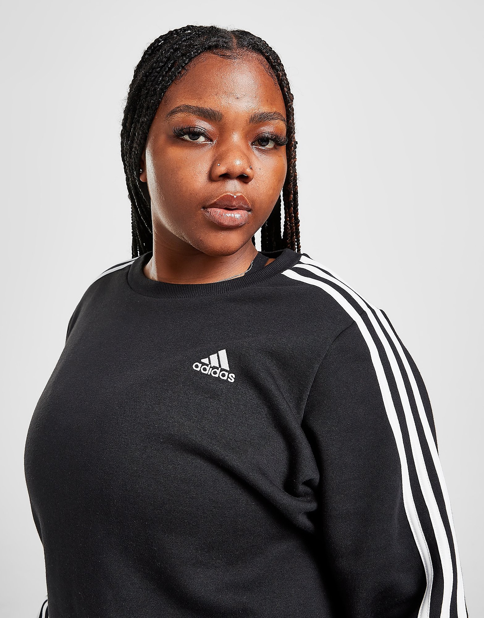 

adidas Core 3-Stripes Plus Size Crew Sweatshirt - Black / White - Womens, Black / White