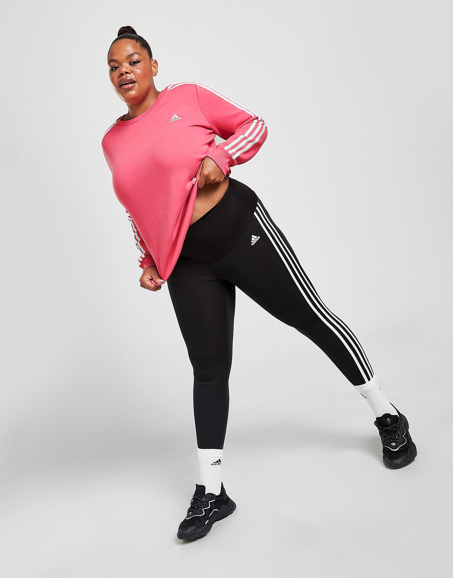 adidas 3-Stripes Plus Size Tights - Black / White - Womens, Black / White