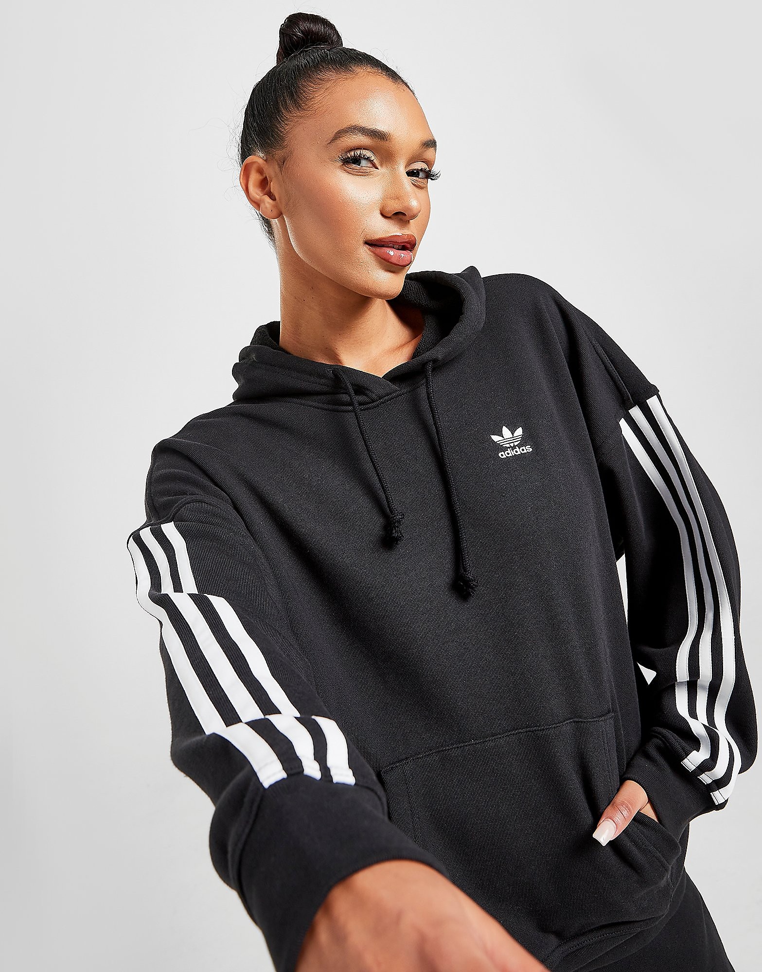 

adidas Originals 3-Stripes Oversized Hoodie - Black - Womens, Black