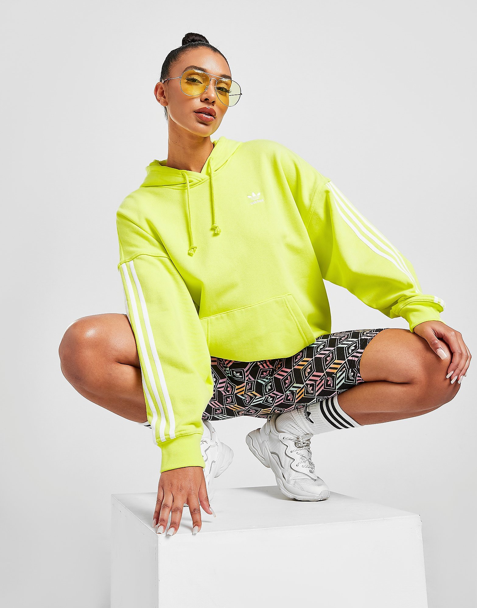 adidas Originals 3-Stripes Oversized Hoodie - Yellow - Womens, Yellow