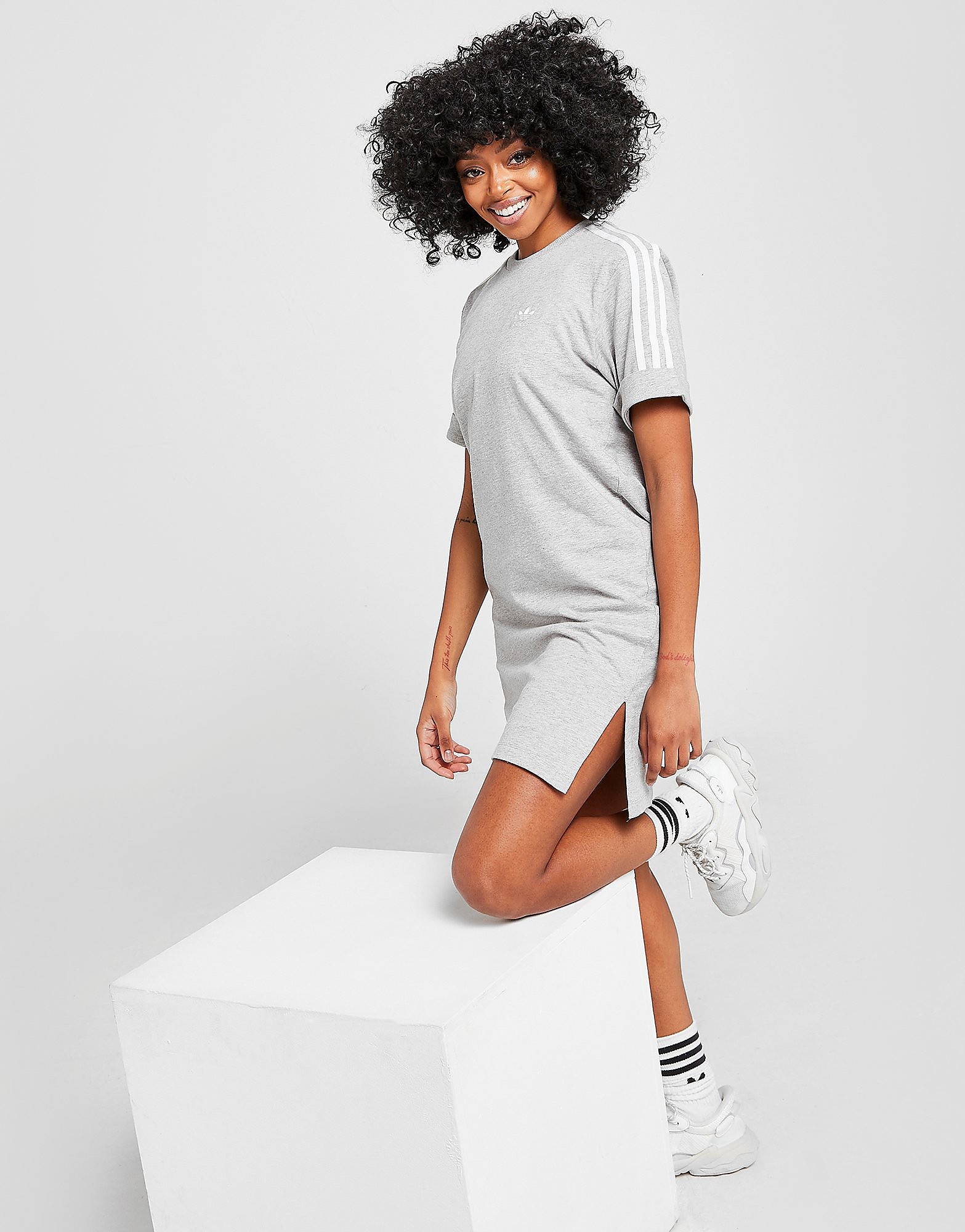 adidas Originals 3-Stripes T-Shirt Dress - Grey - Womens, Grey