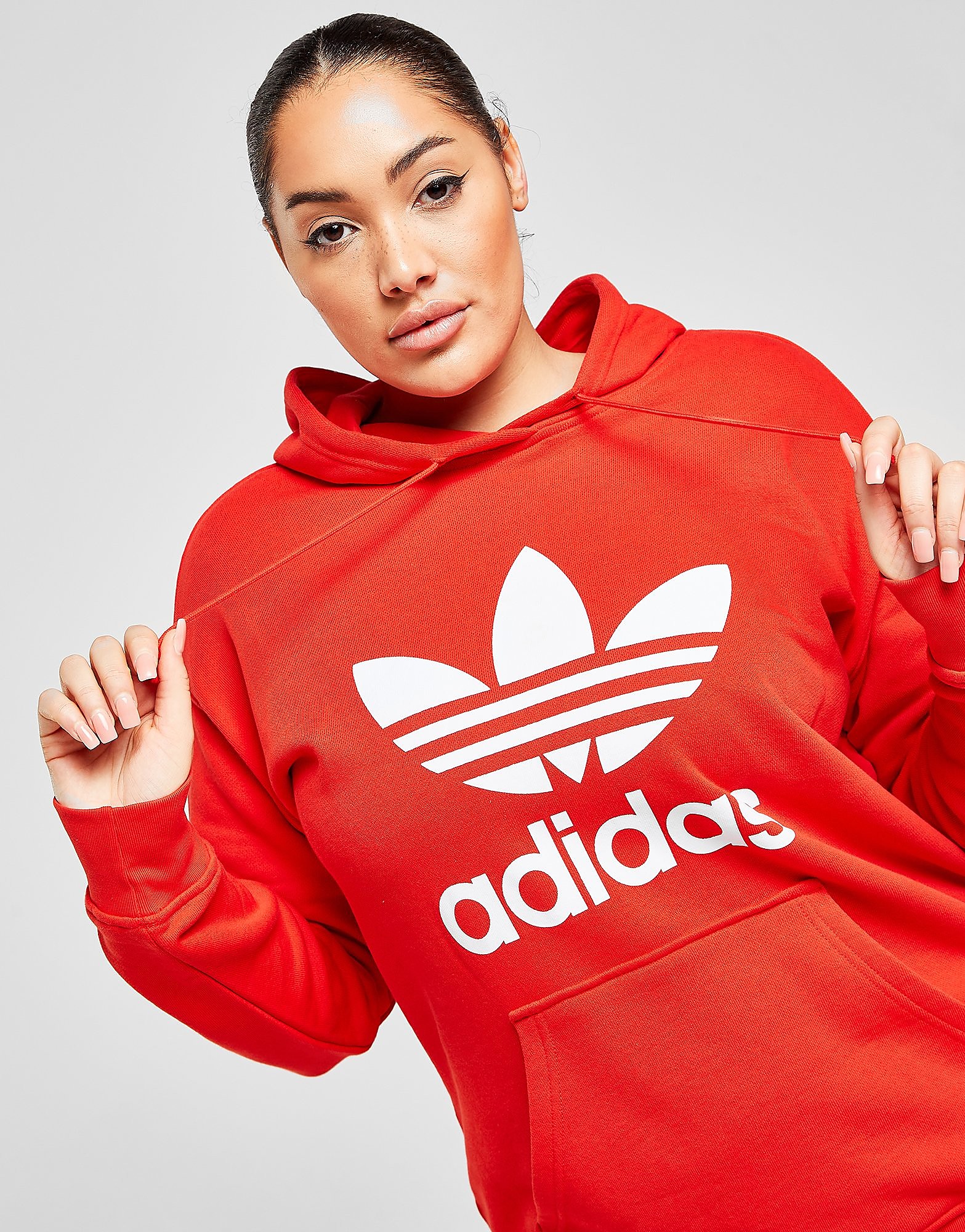 

adidas Originals Plus Size Overhead Trefoil Hoodie - Red - Womens, Red