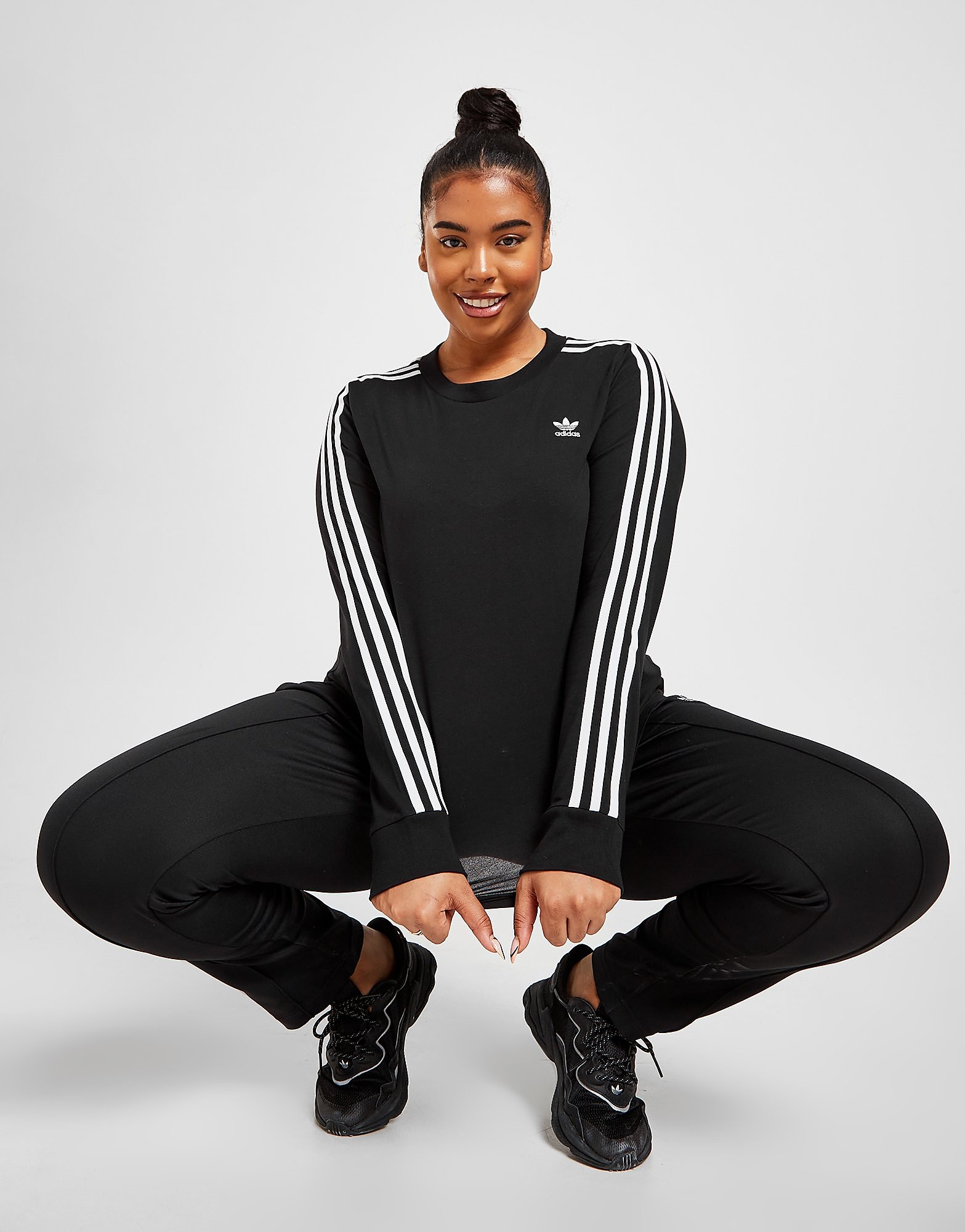 

adidas Originals 3-Stripes Plus Size Long Sleeve T-Shirt - Black - Womens, Black