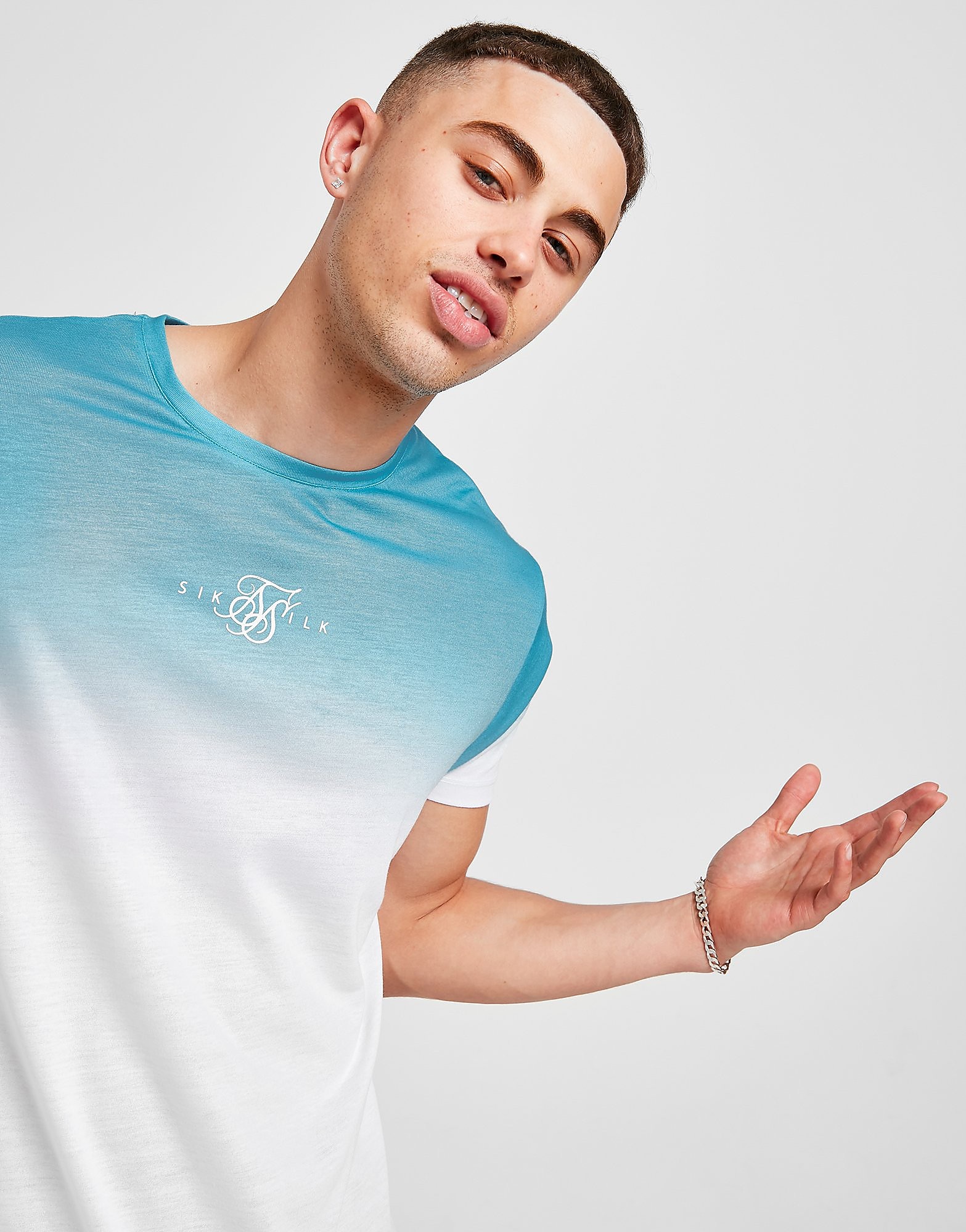 

SikSilk High Fade T-Shirt - White/Green - Mens, White/Green