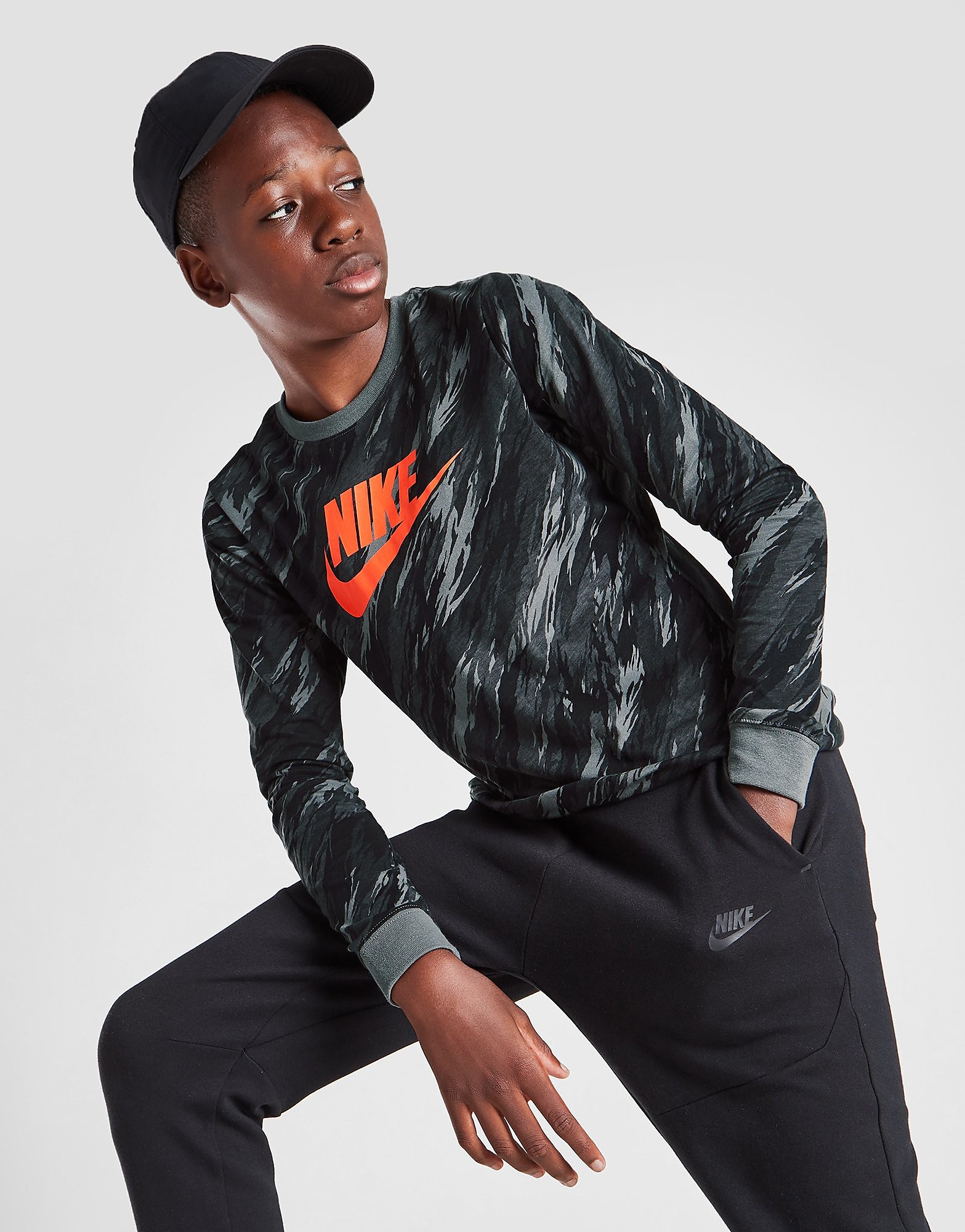 

Nike All-Over Print Camo Long Sleeve T-Shirt Junior - Iron Grey - Kids, Iron Grey