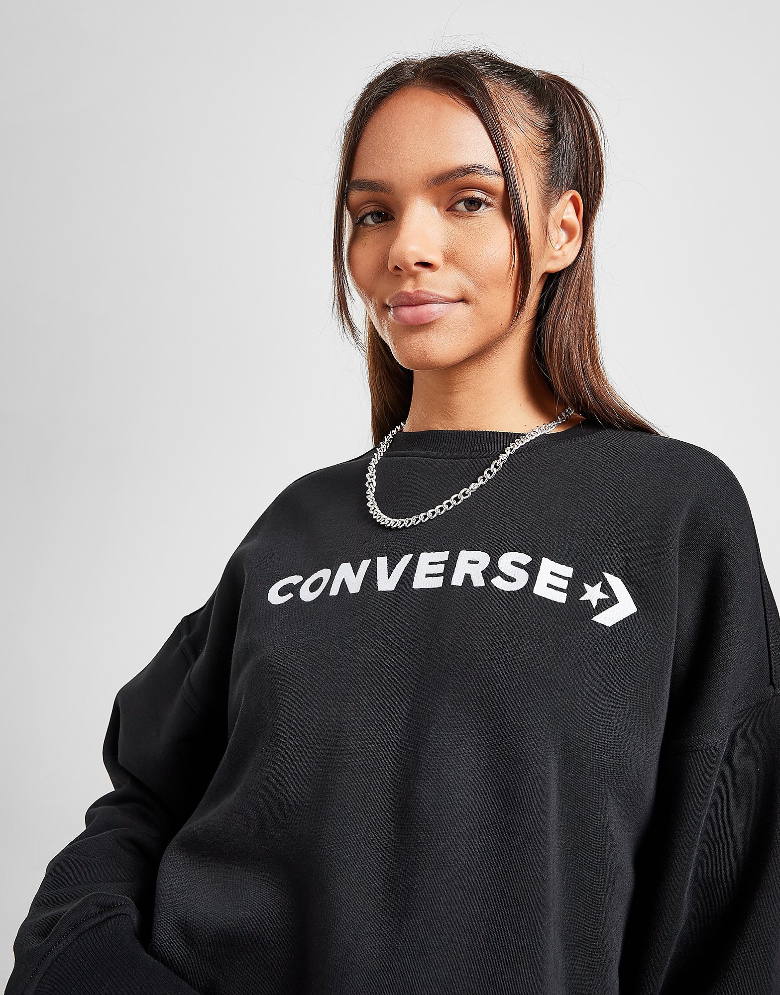 

Converse Embroidered Logo Crop Sweatshirt - Black - Womens, Black