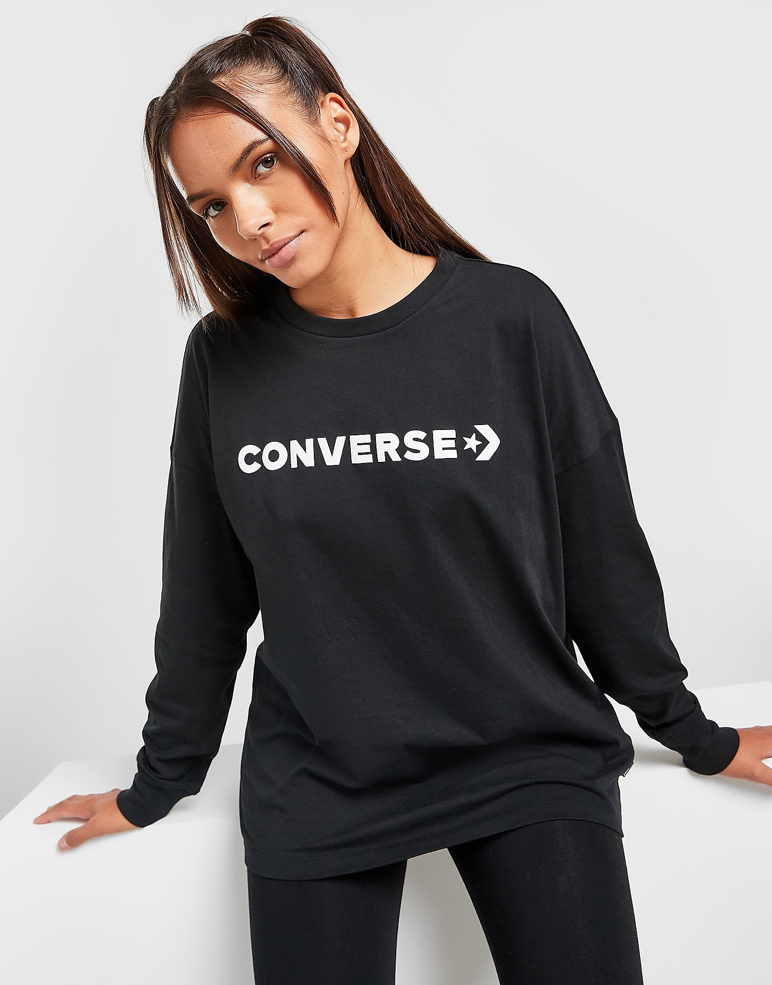 

Converse Emroidered Long Sleeve T-Shirt - Black - Womens, Black