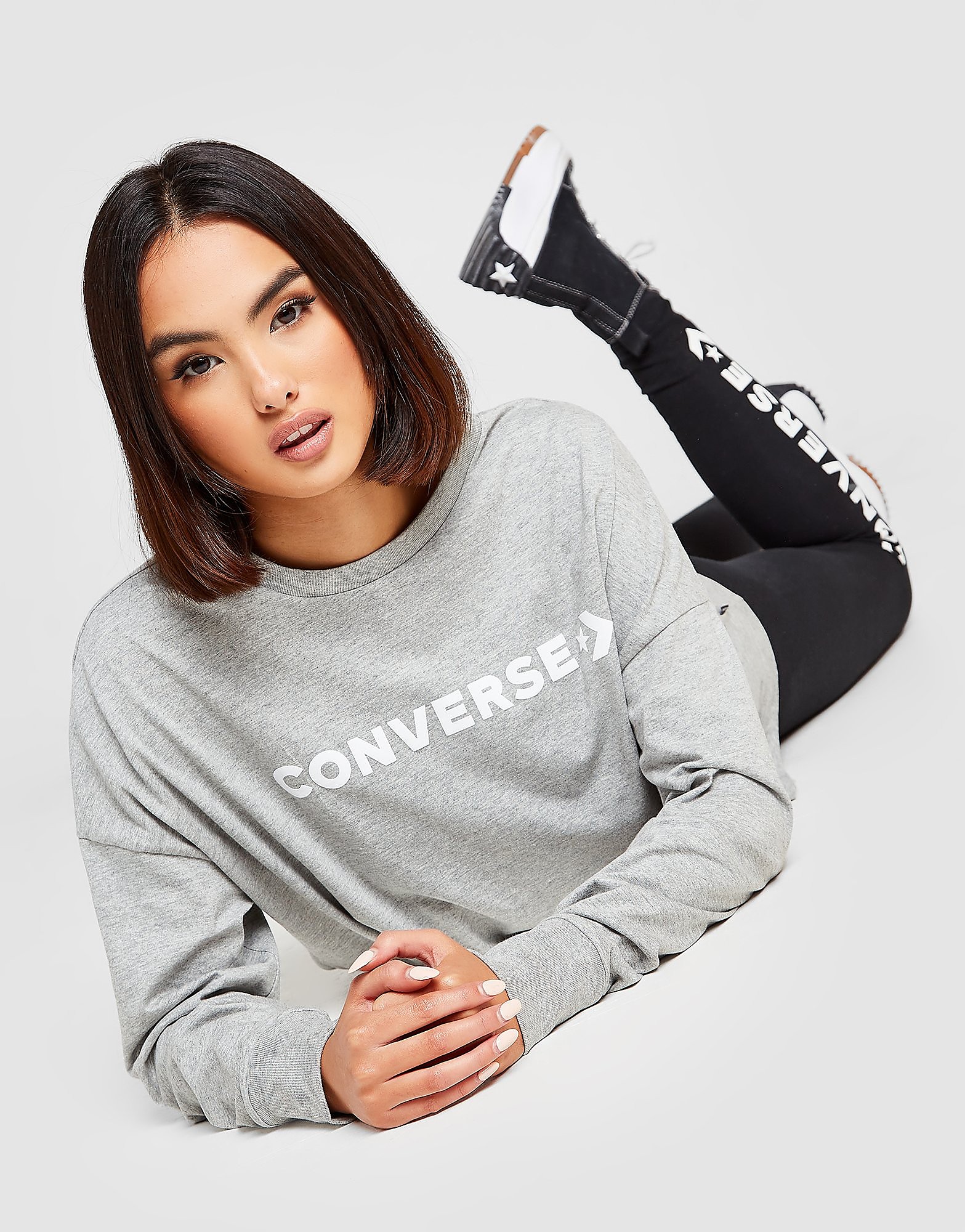Converse Emroidered Long Sleeve T-Shirt - Grey - Womens, Grey