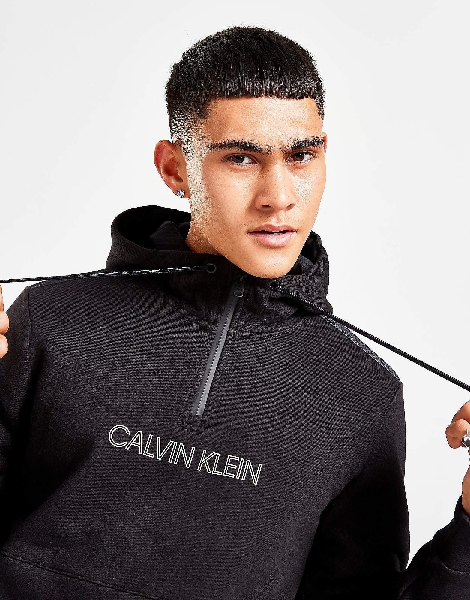 

Calvin Klein Central Logo Tape 1/2 Zip Hoodie - Only at JD - Black - Mens, Black