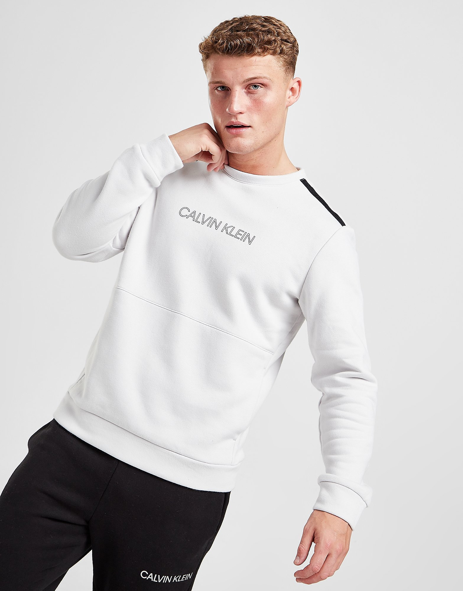 

Calvin Klein Central Logo Tape Crew Sweatshirt - Only at JD - White - Mens, White