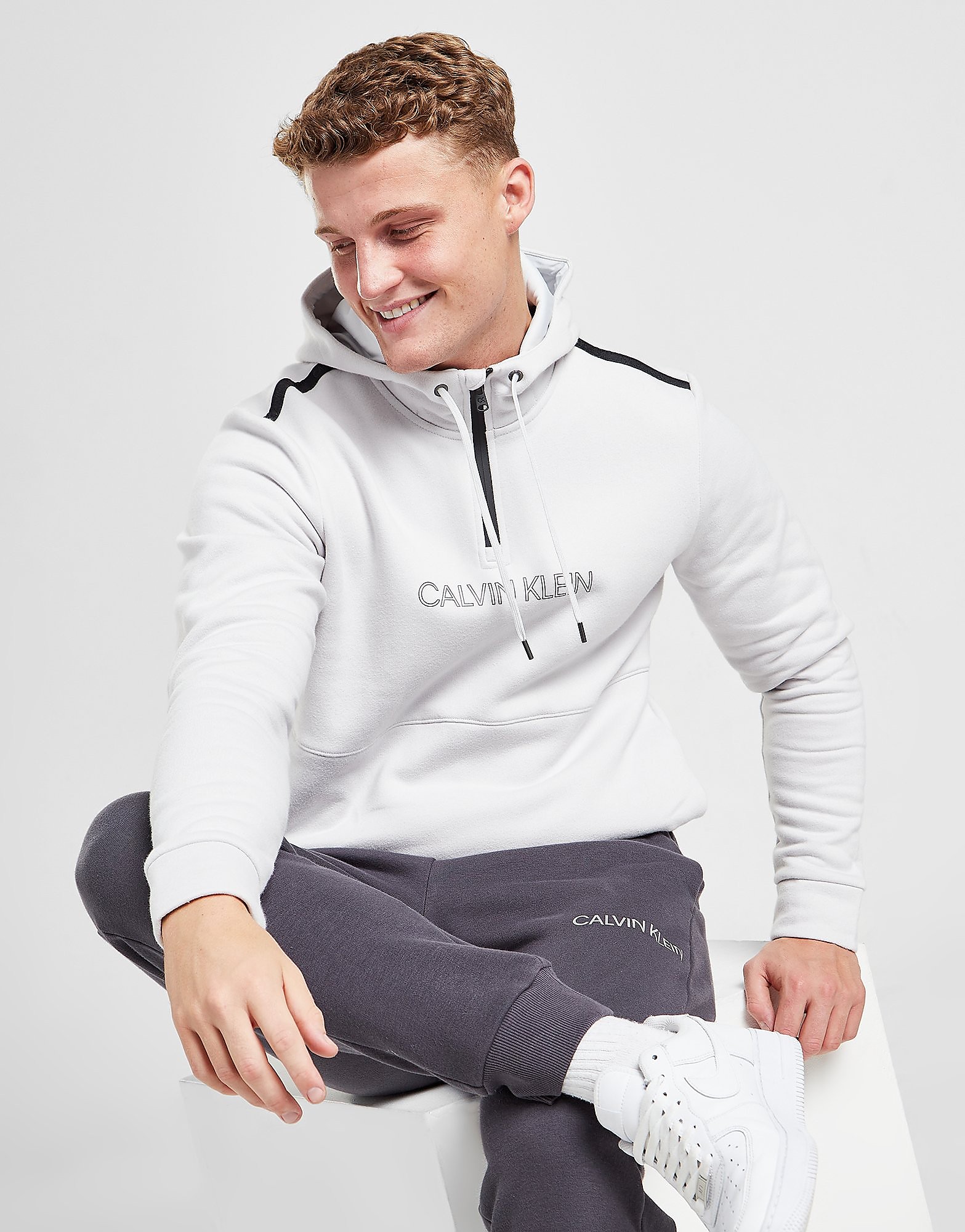 

Calvin Klein Central Logo Tape 1/2 Zip Hoodie - Only at JD - White - Mens, White