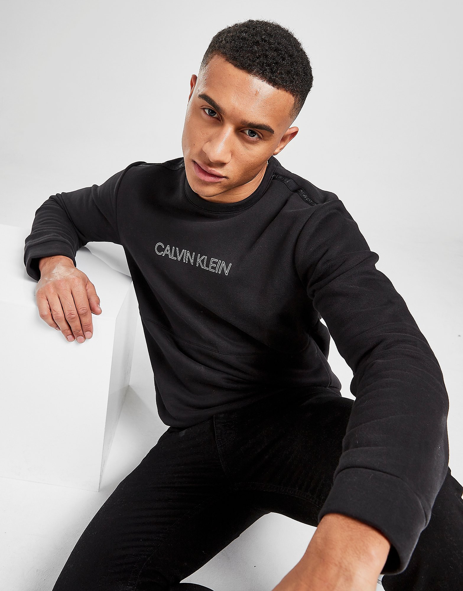 

Calvin Klein Central Logo Tape Crew Sweatshirt - Only at JD - Black - Mens, Black