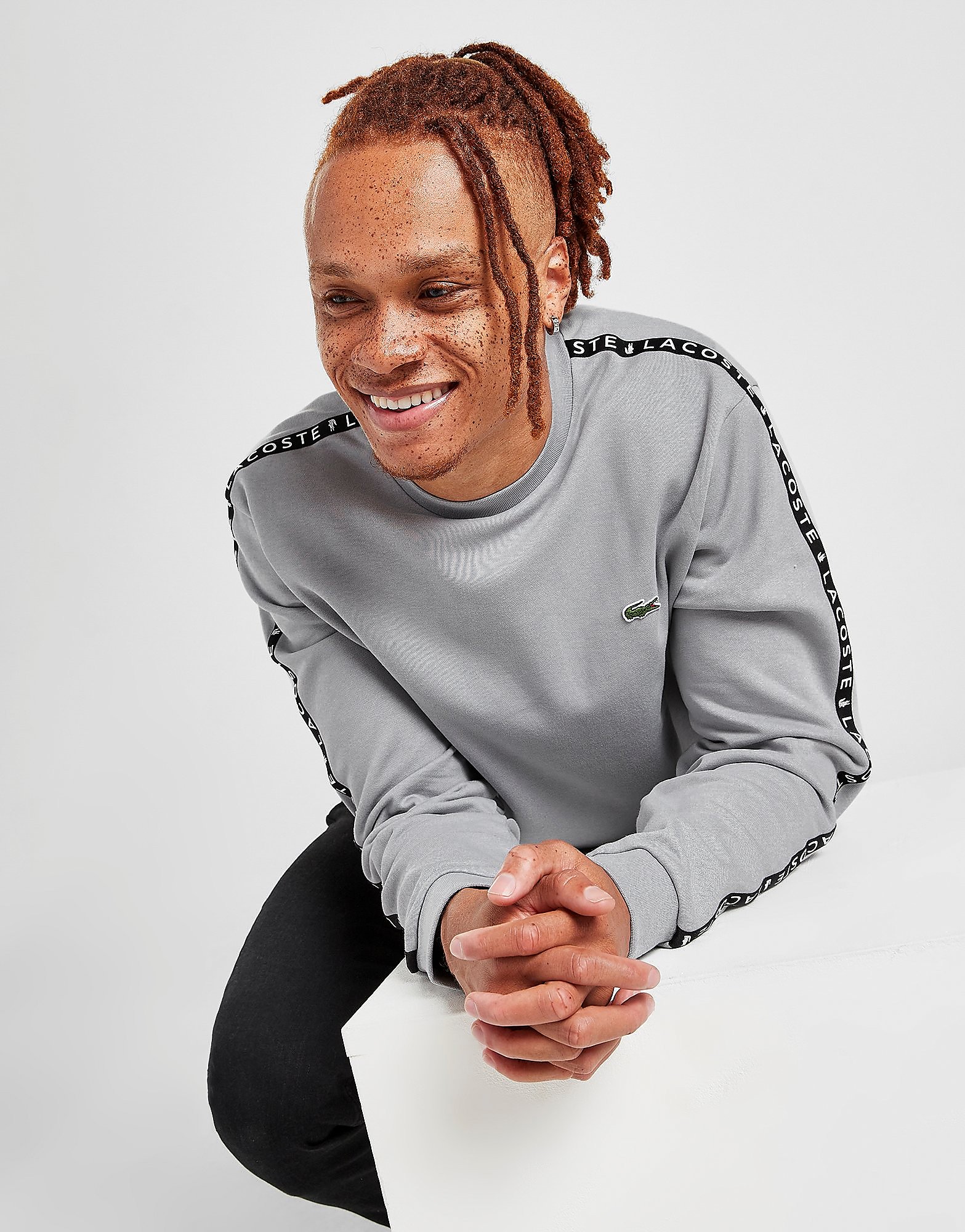 Lacoste Tape Fleece Crew Sweatshirt - Grey - Mens, Grey