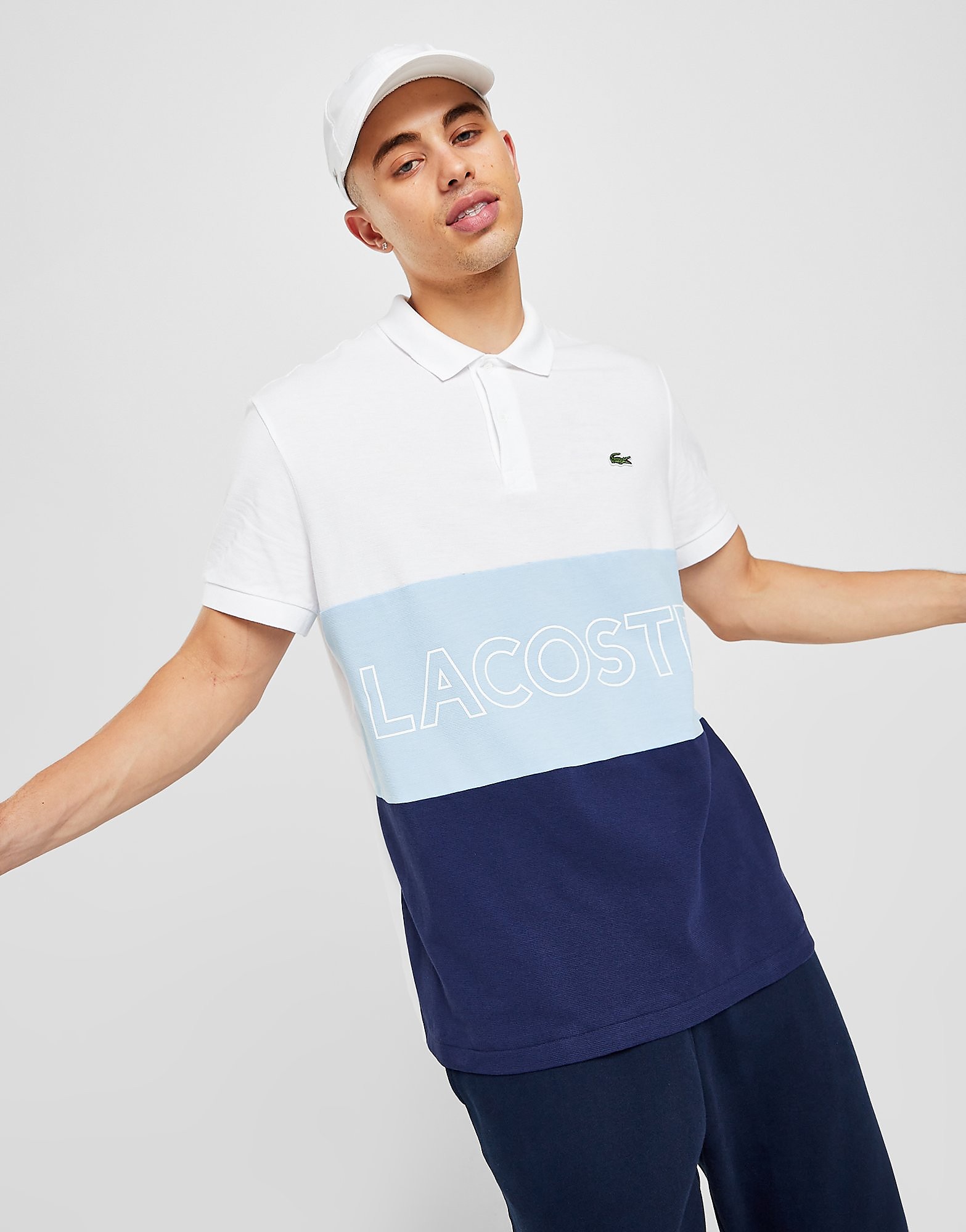 

Lacoste Colour Block Linear Polo Shirt - Blue/White - Mens, Blue/White