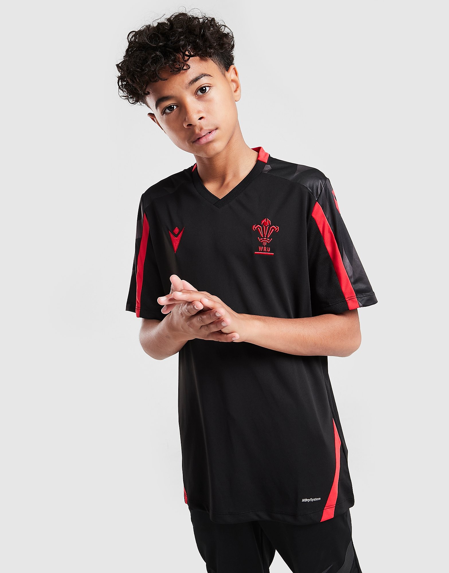 Macron Welsh Rugby 21/22 Training Shirt Junior - Black - Kids, Black